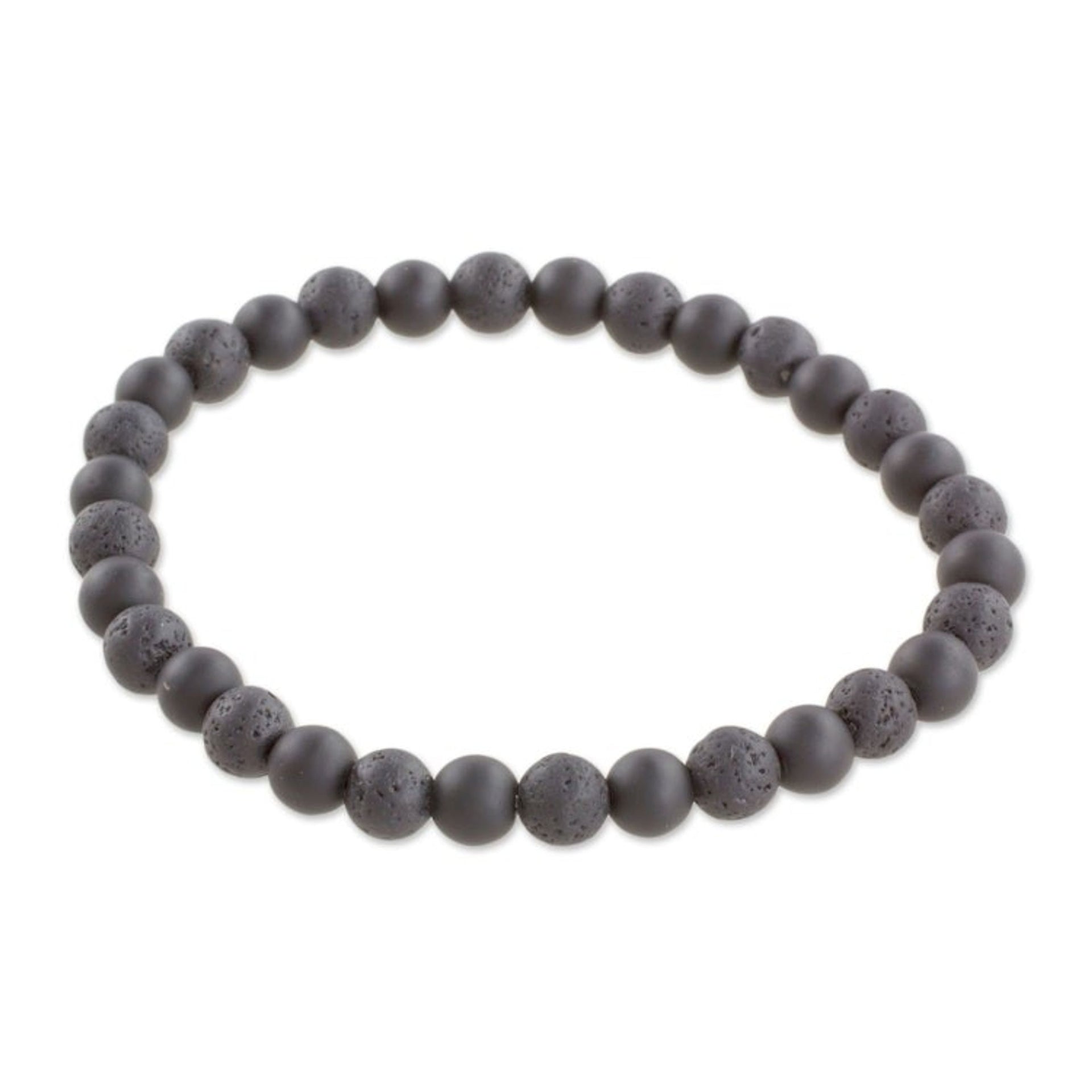 Guatemalan Black Onyx and Lava Stone Beaded Stretch Bracelet 'Dark Earth'