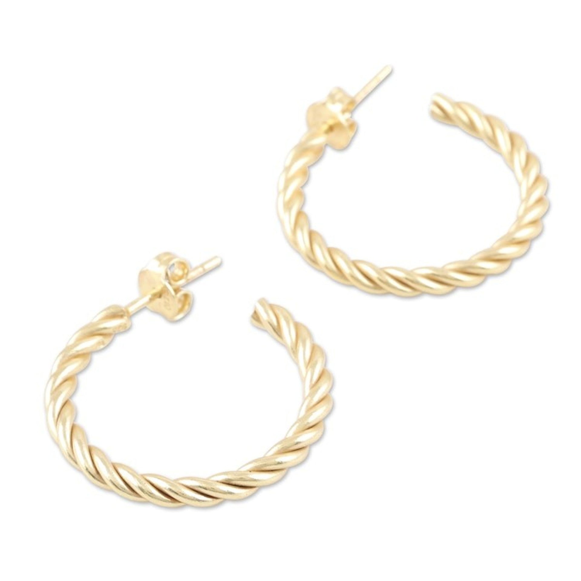 Rope Motif 22k Gold Plated Half-Hoop Earrings 'Twist of Fate'