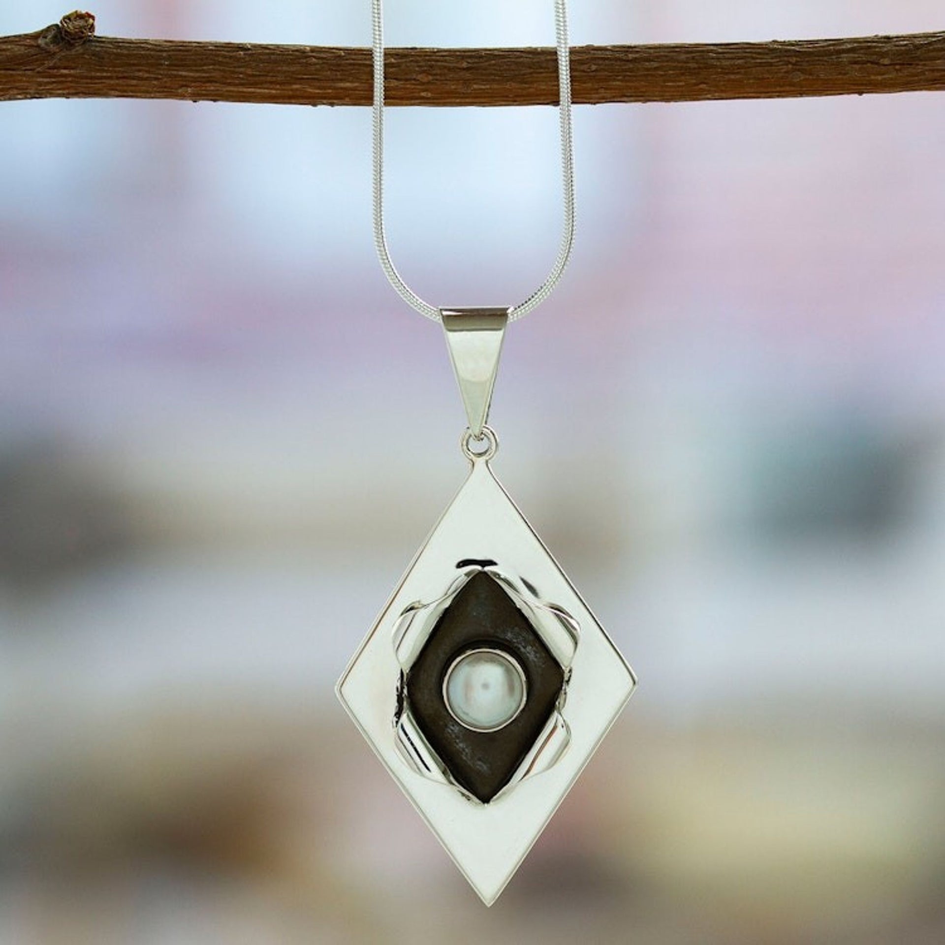 Modern Cultured Pearl and Taxco Silver Necklace from Mexico 'Venus'