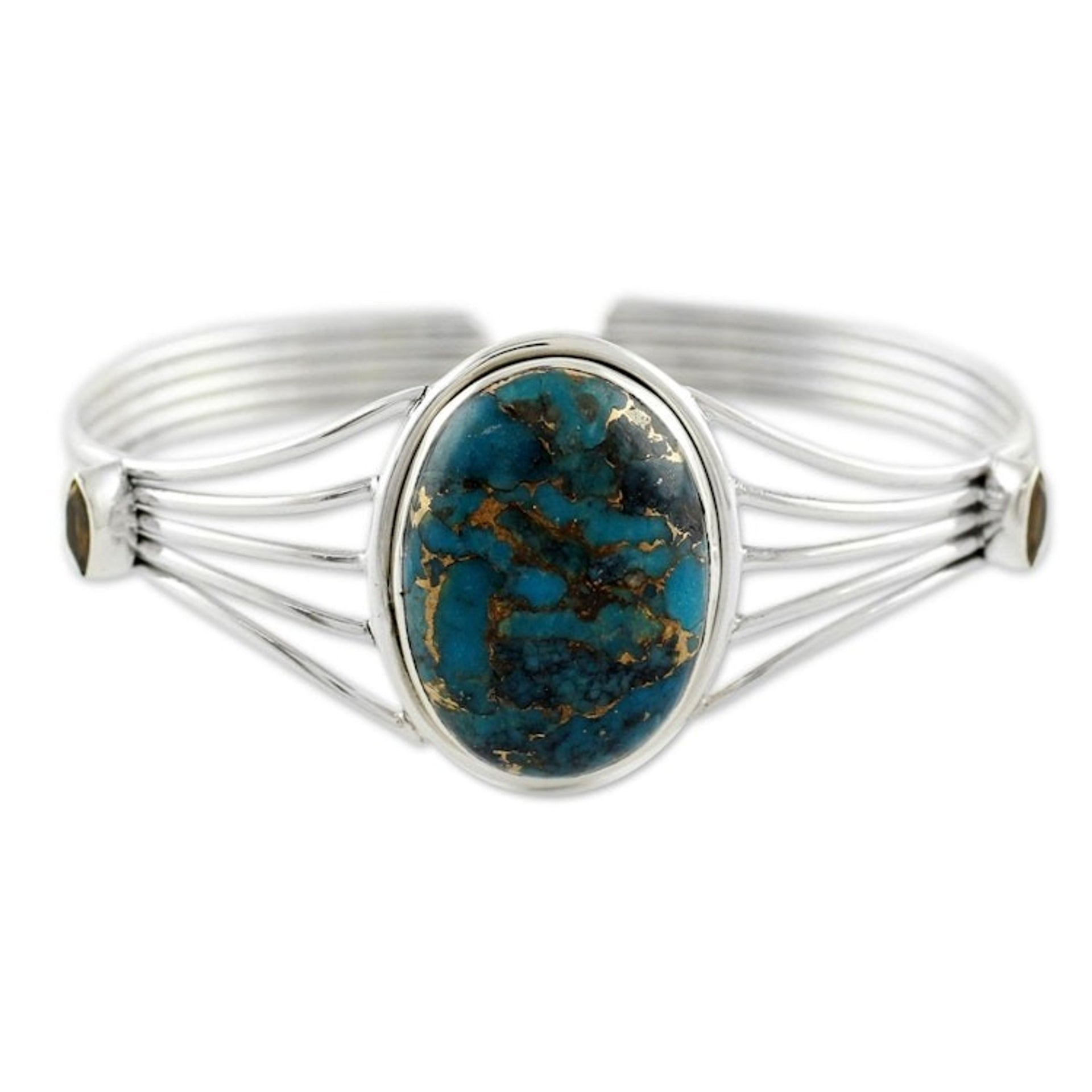 Citrine and Composite Turquoise Silver Cuff Bracelet 'Blue Island'