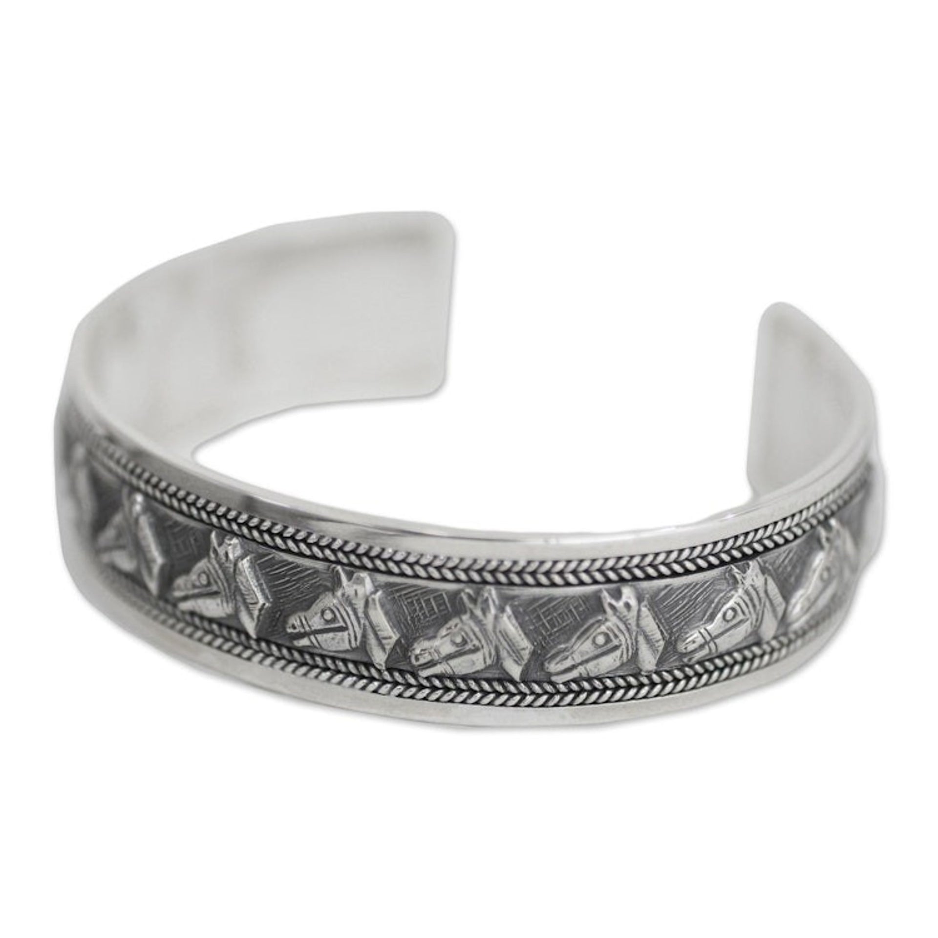Artisan Crafted Sterling Silver Horse Theme Cuff Bracelet 'Procession of Horses'