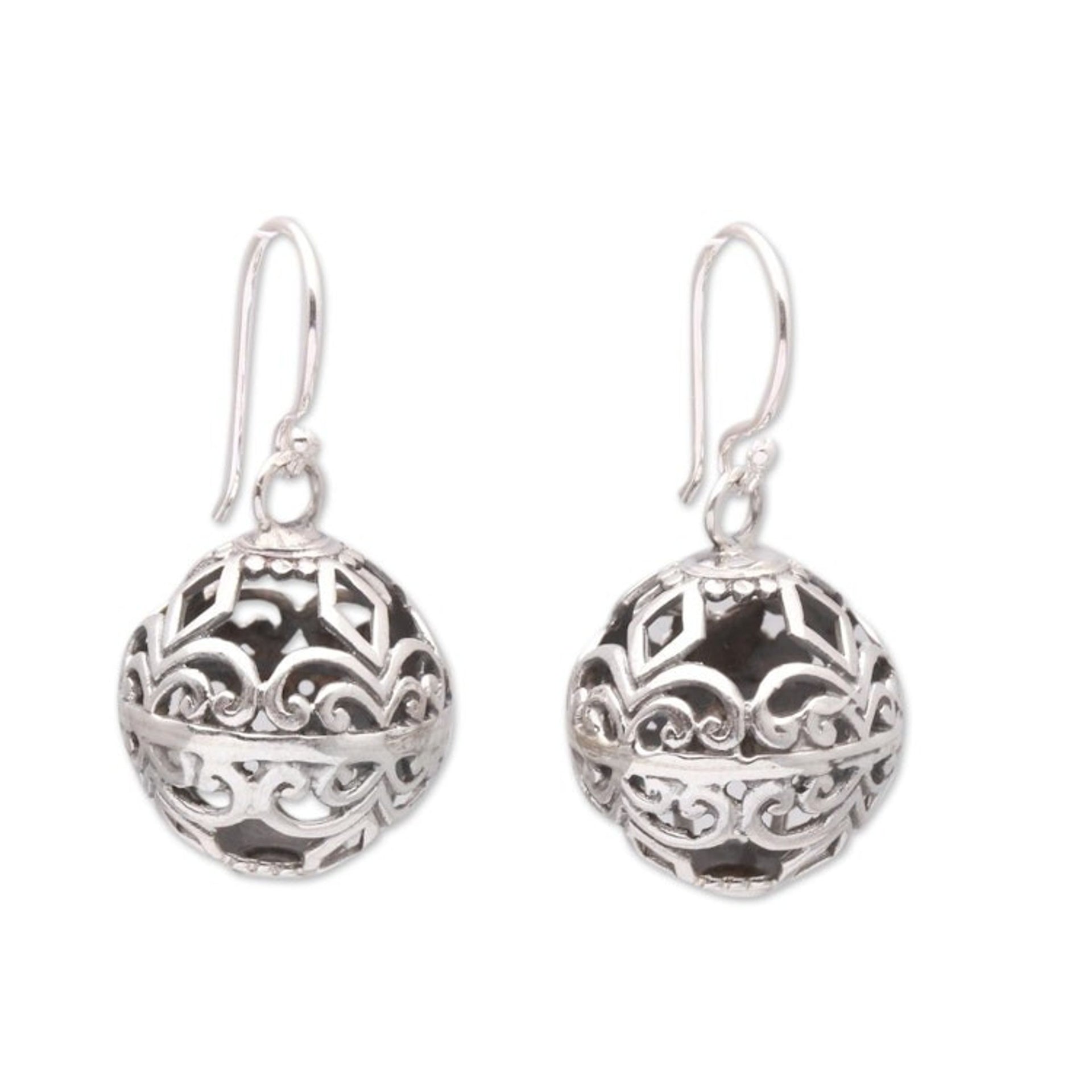 Round Openwork Pattern Sterling Silver Dangle Earrings 'Gentle Beauty'