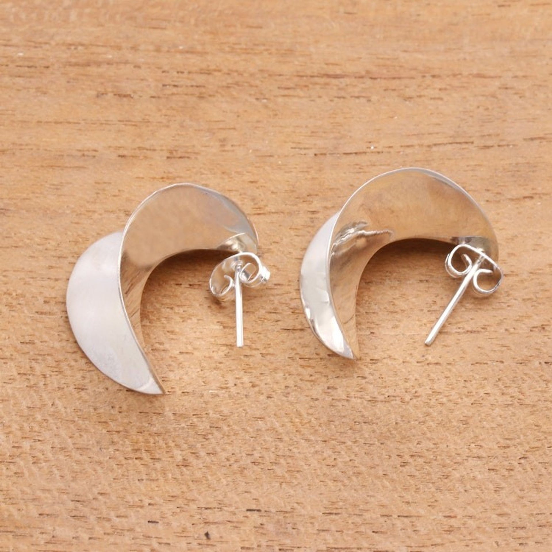 Modern Sterling Silver Half-Hoop Earrings from Bali 'Split Decision'