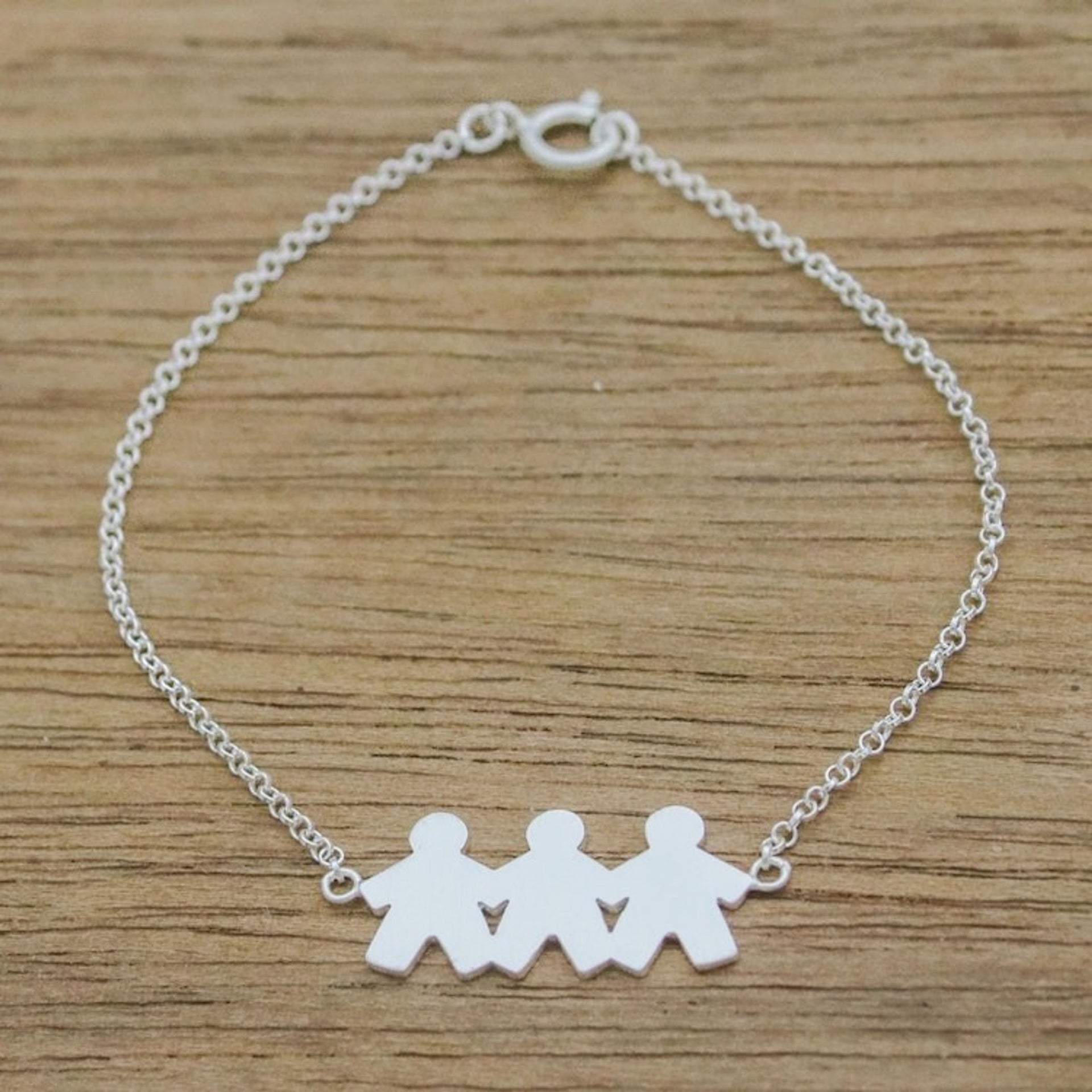 Thai Sterling Silver Pendant Bracelet with Rolo Chain 'Three Sons'