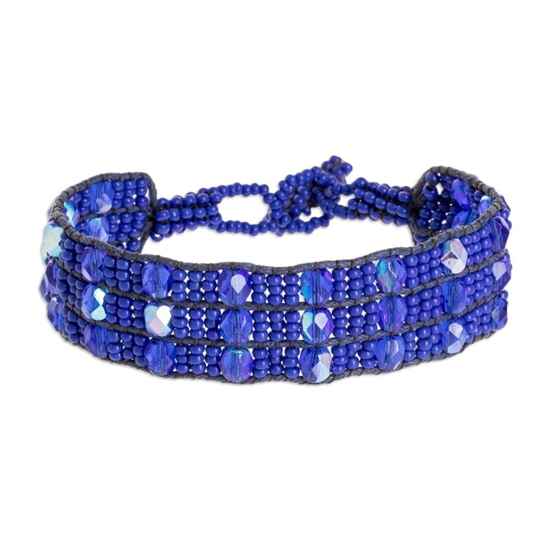 Blue Beaded Bracelet from Guatemala 'Kinship in Royal Blue'