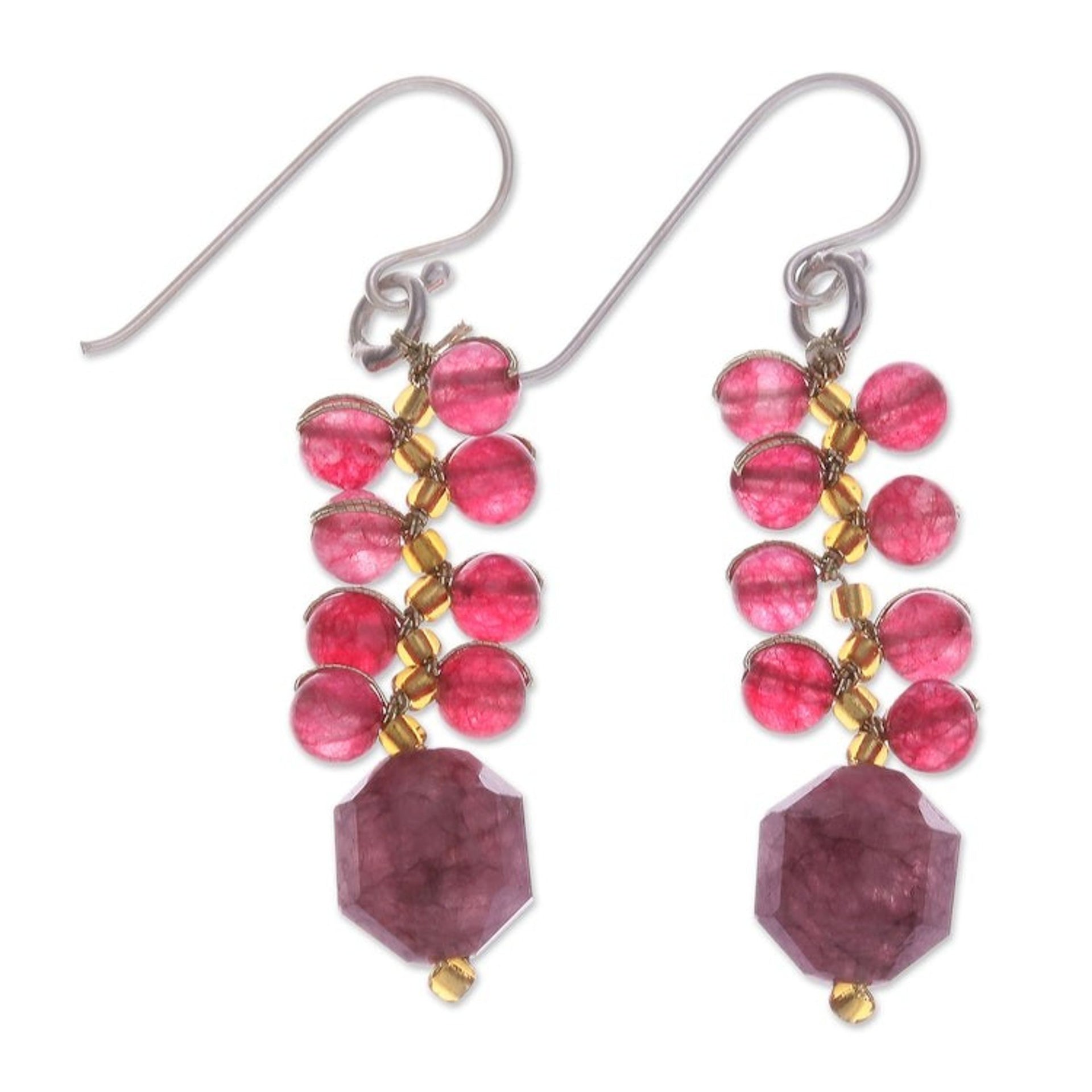 Handcrafted Cranberry-Inspired Glass Beaded Dangle Earrings 'Cranberries'