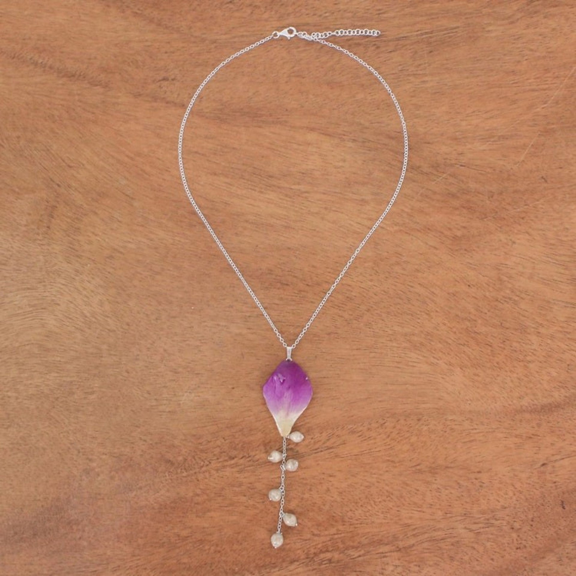 Hand Crafted Orchid Petal Pendant Necklace 'Bloom Balloon in Purple'