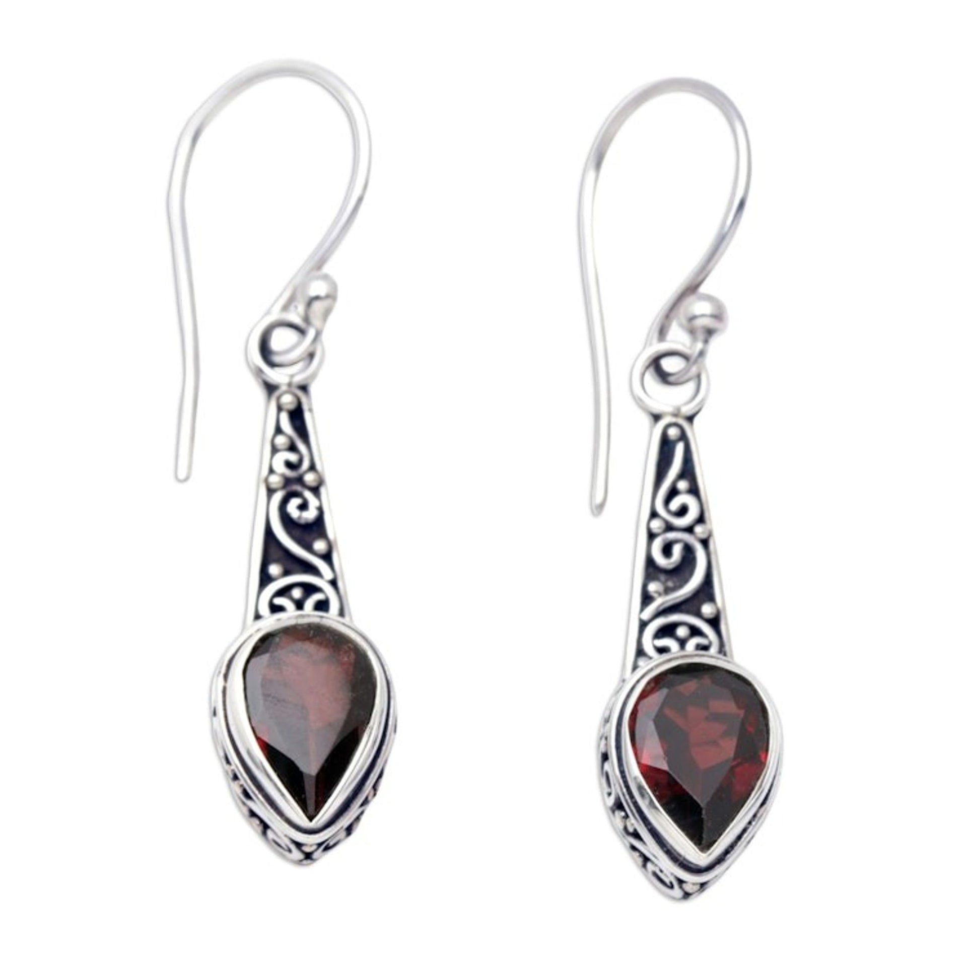Faceted Two-Carat Garnet Dangle Earrings Crafted in Bali 'Crimson Balinese Heaven'