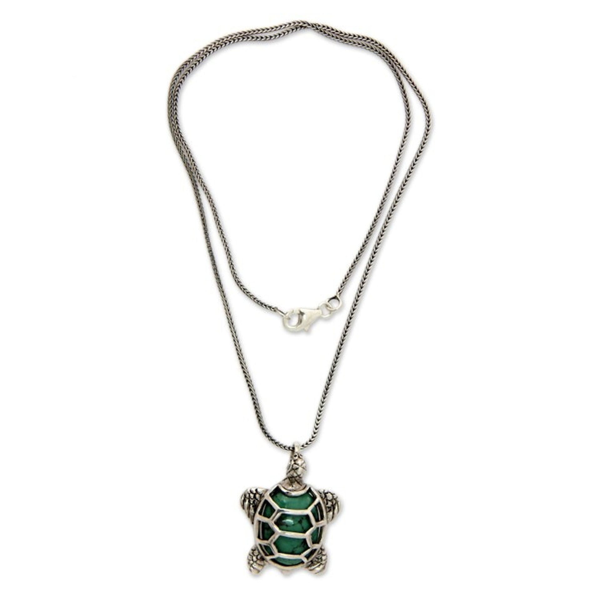 Sterling Silver and Reconstituted Turquoise Necklace 'Chelonia Turtle'