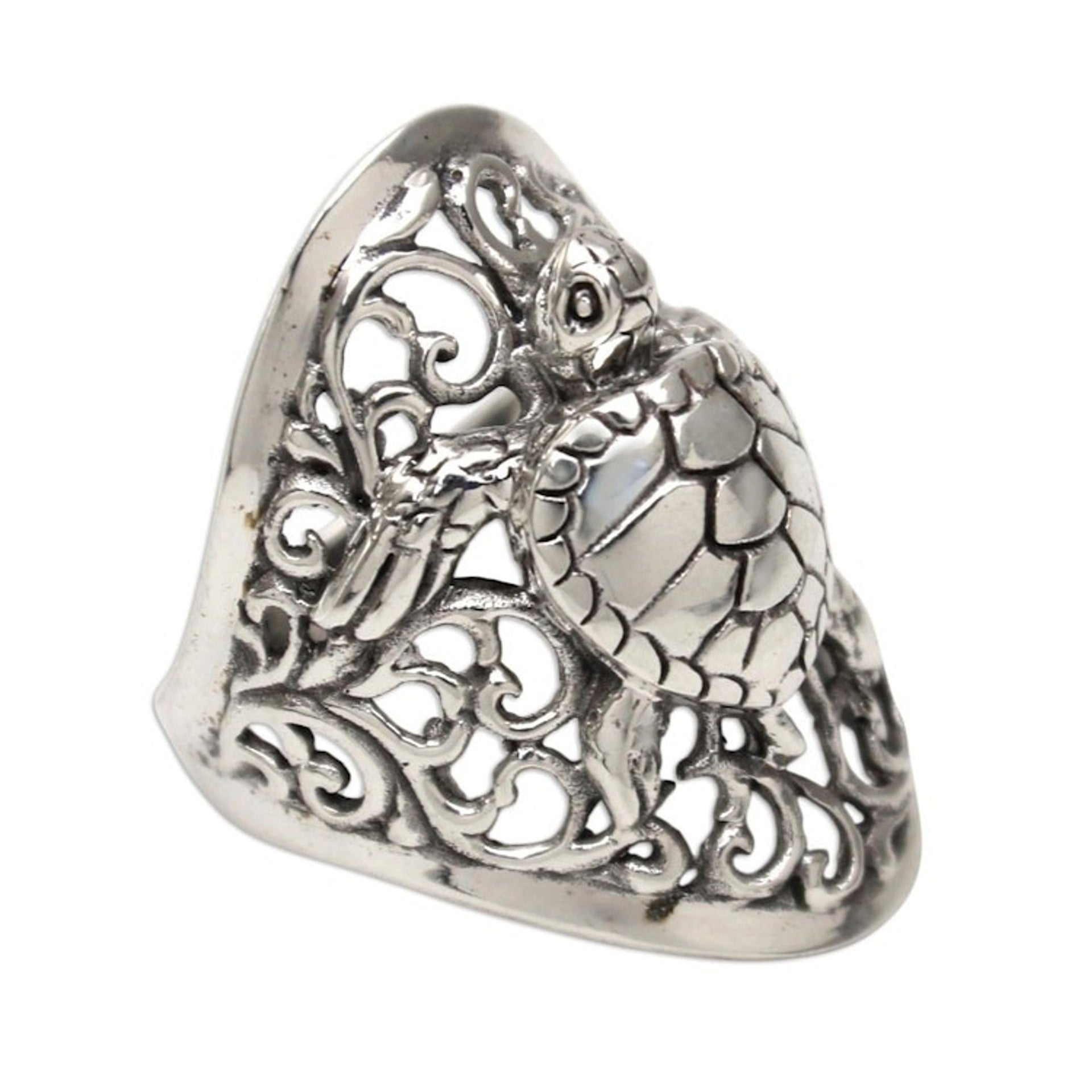 Sea Turtle Sterling Silver Cocktail Ring from Bali 'Elegant Sea Turtle'