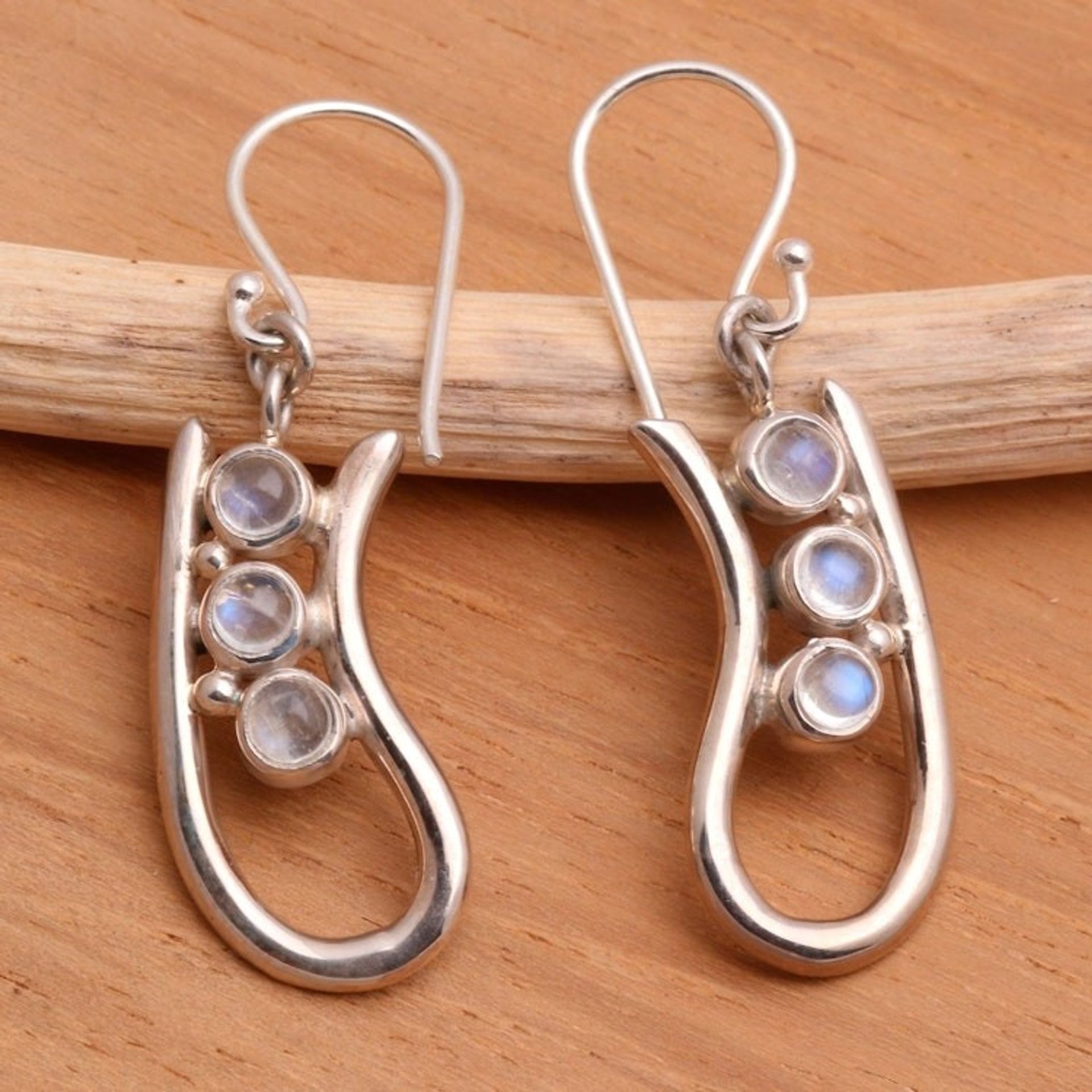 Rainbow Moonstone Sterling Silver Dangle Earrings 'Come Back'