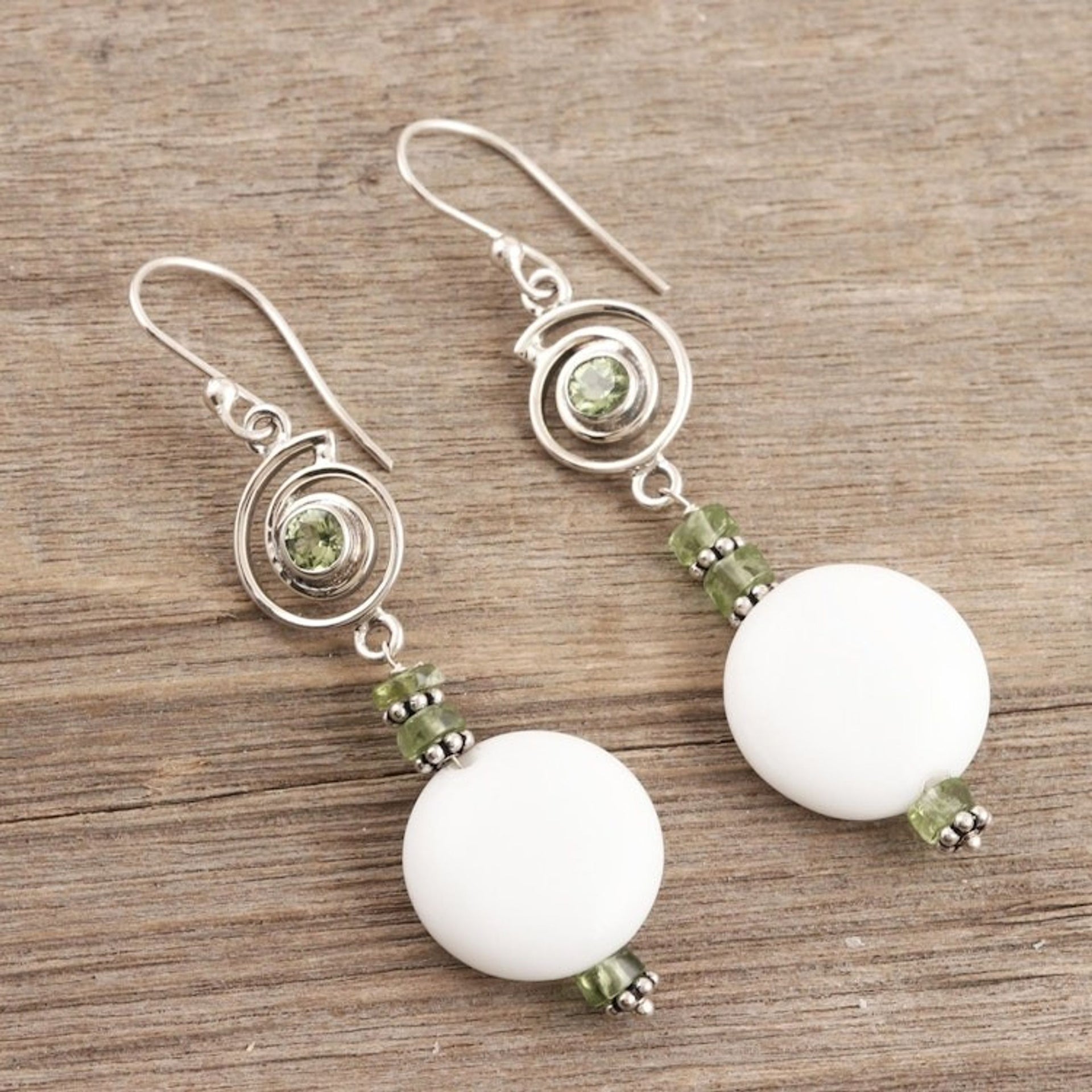 Handcrafted Agate and Peridot Dangle Earrings from India 'Spring Chill'