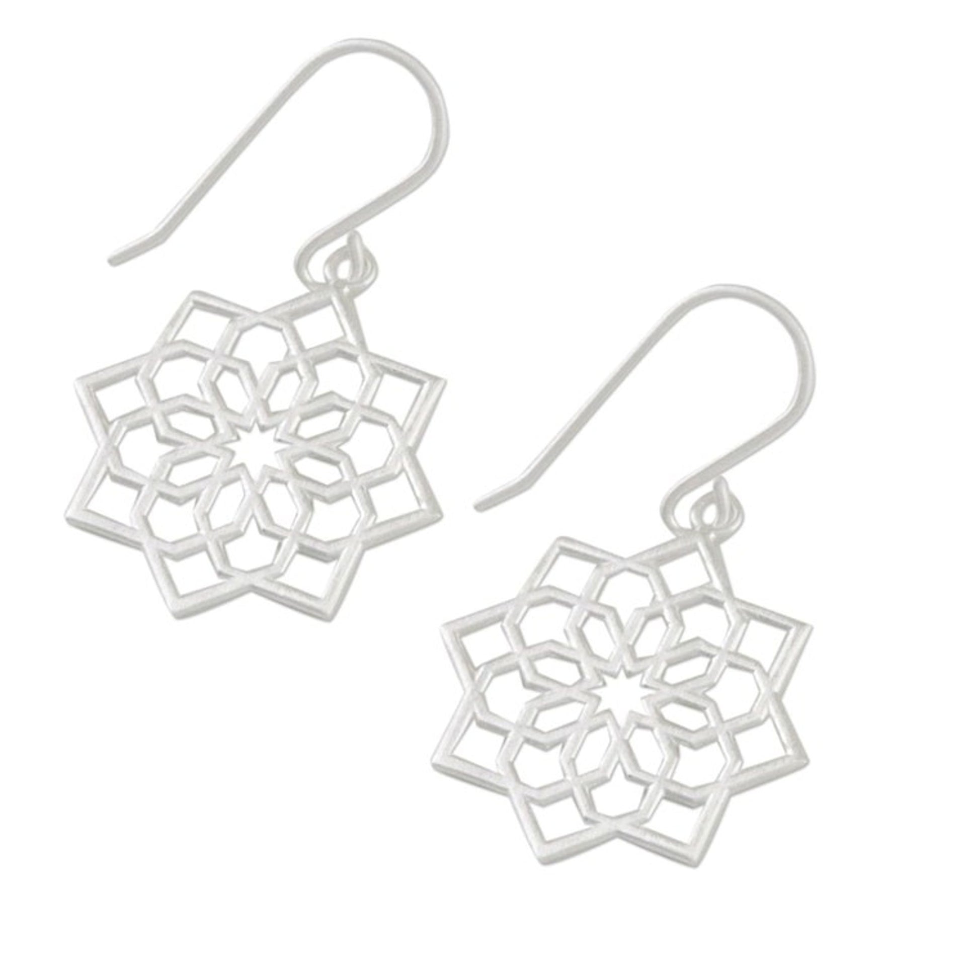 Hexagonal Mandala Sterling Silver Dangle Earrings 'Hexagonal Mandala'