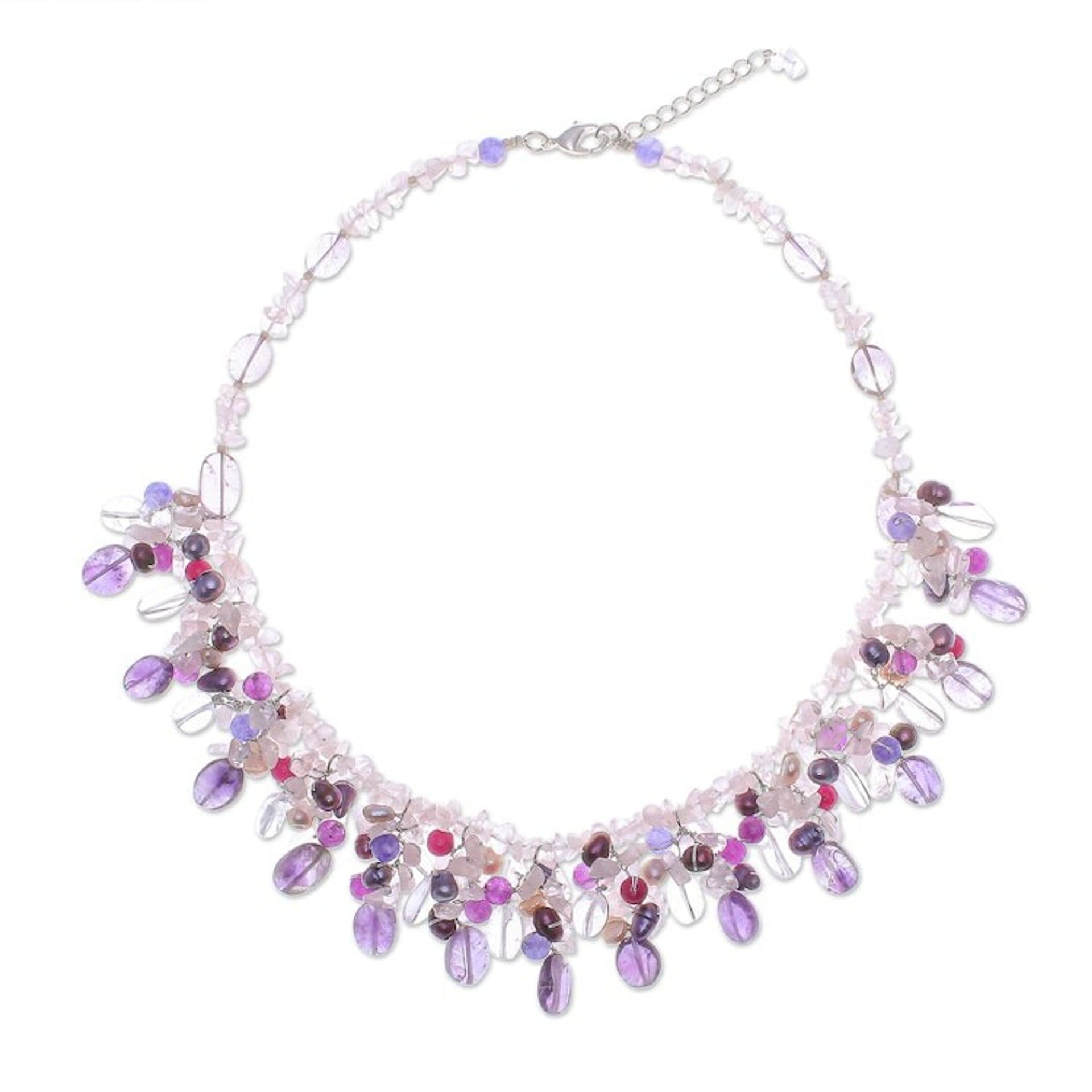 Rose Quartz and Cultured Pearl Pendant Necklace 'Girl's Life'