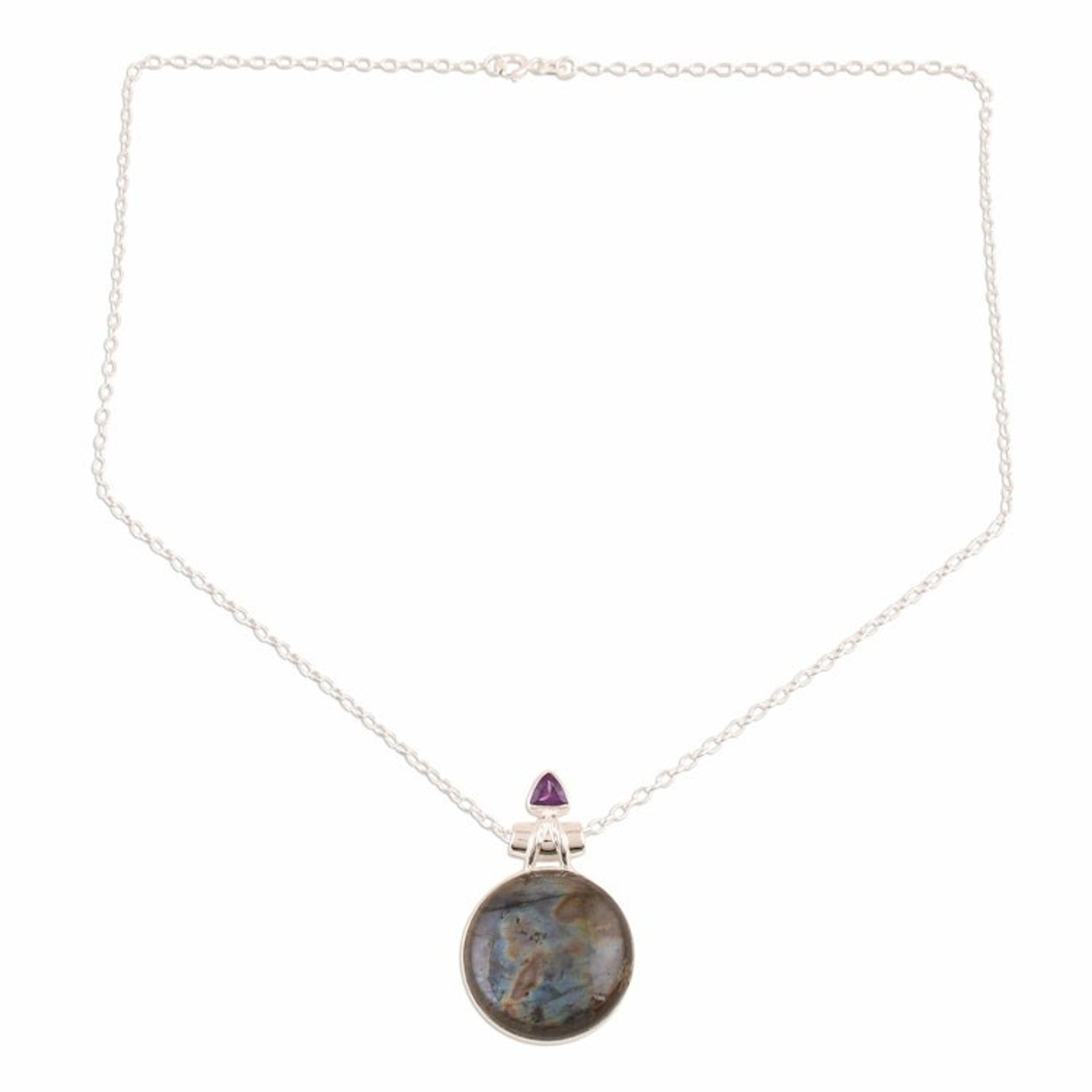 Labradorite and Amethyst Pendant Necklace from India 'Fascinating Moon'