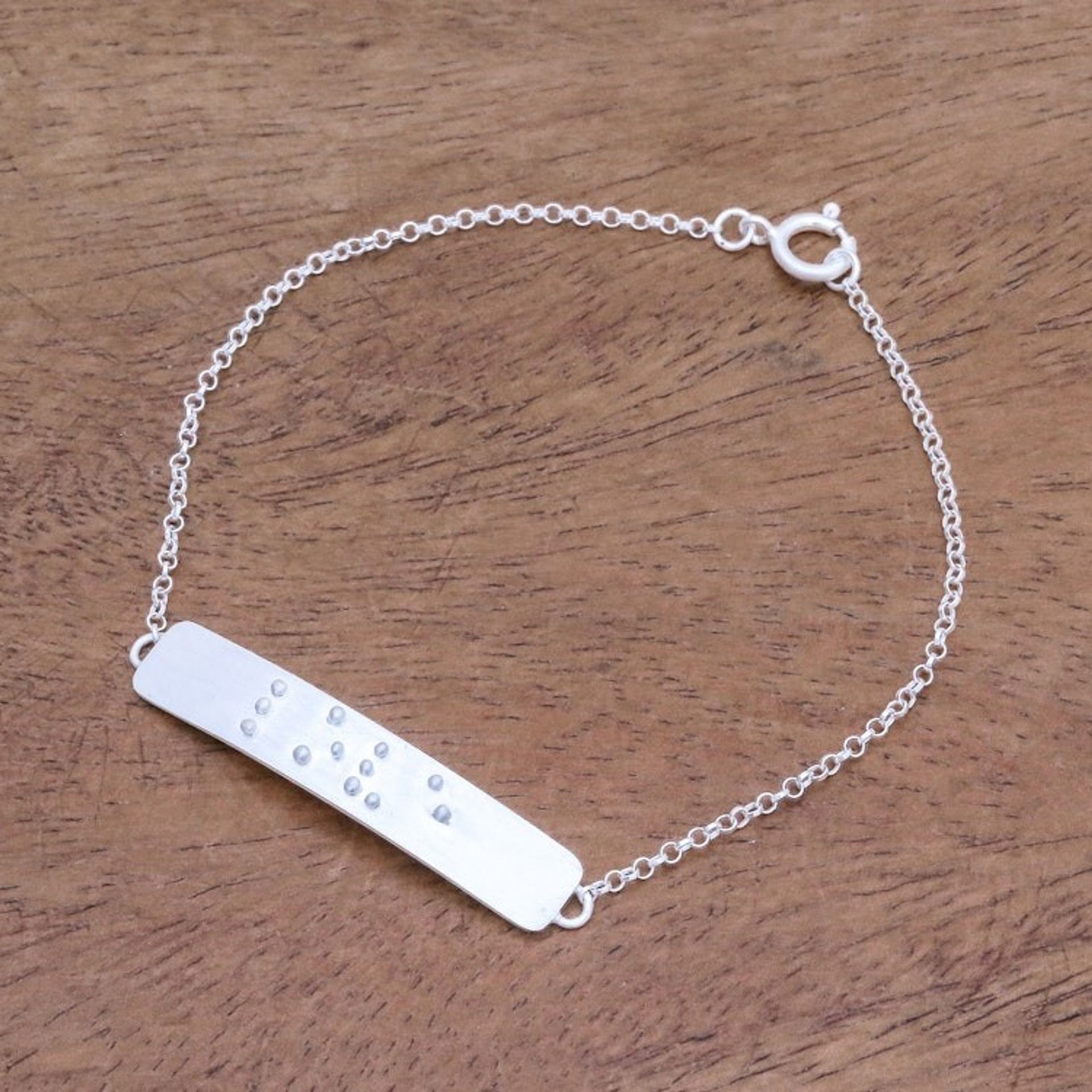 Love-Themed Braille Sterling Silver Pendant Bracelet 'Lovely Touch'
