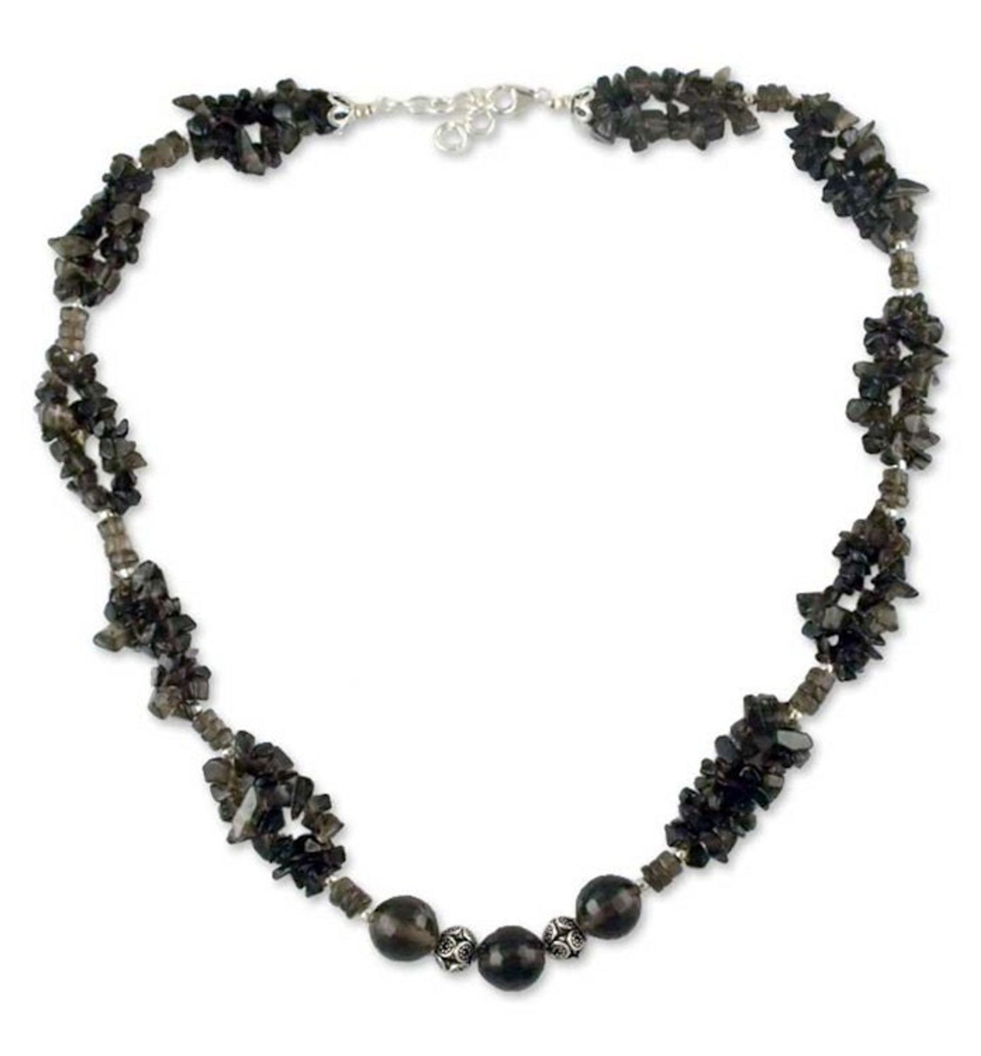 Smoky quartz beaded necklace 'Evening Romance'