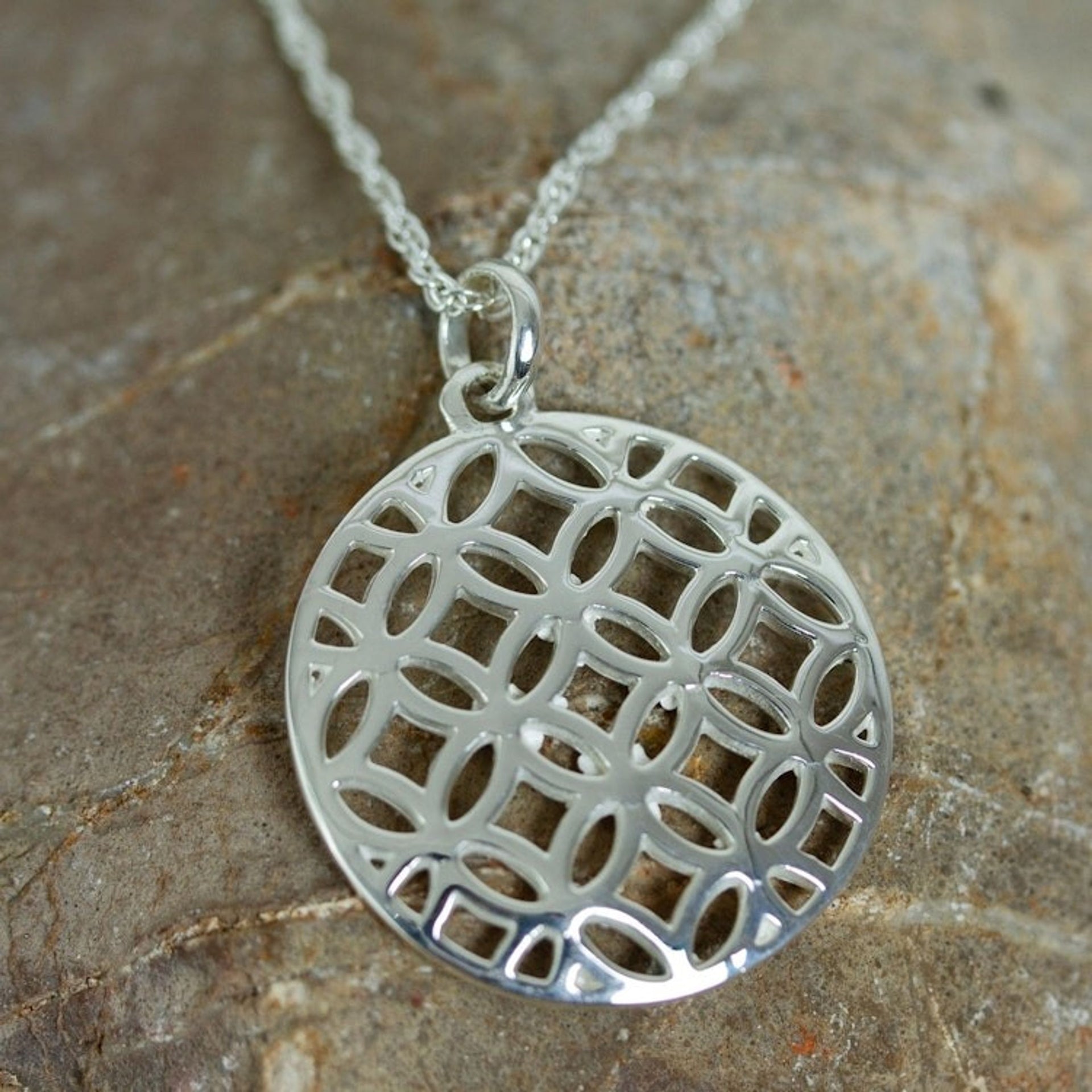 925 Sterling Silver Flower Pendant Necklace From Taxco 'Geometric Flower'