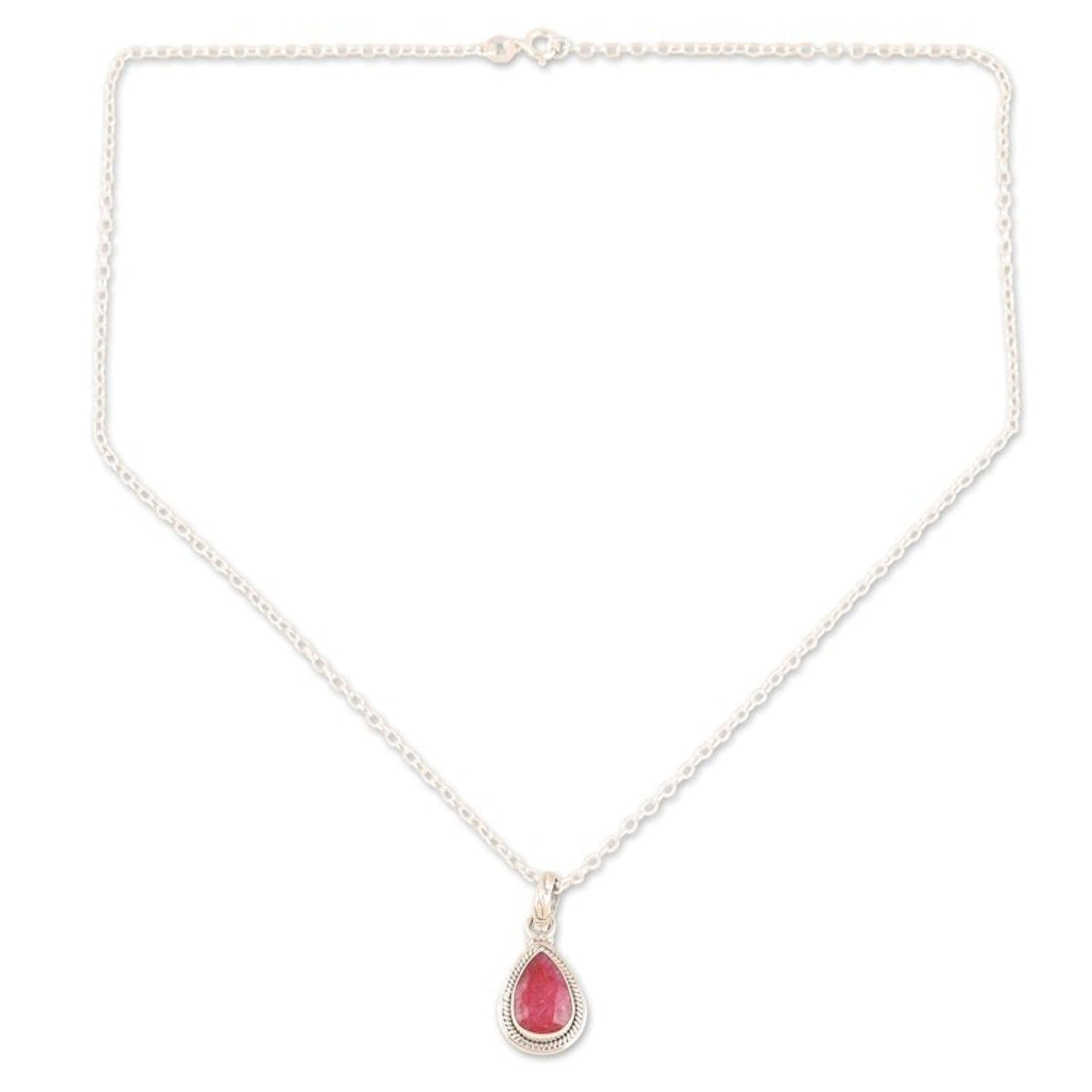 Handmade Ruby and Sterling Silver Pendant Necklace 'Halo Effect in Pink'