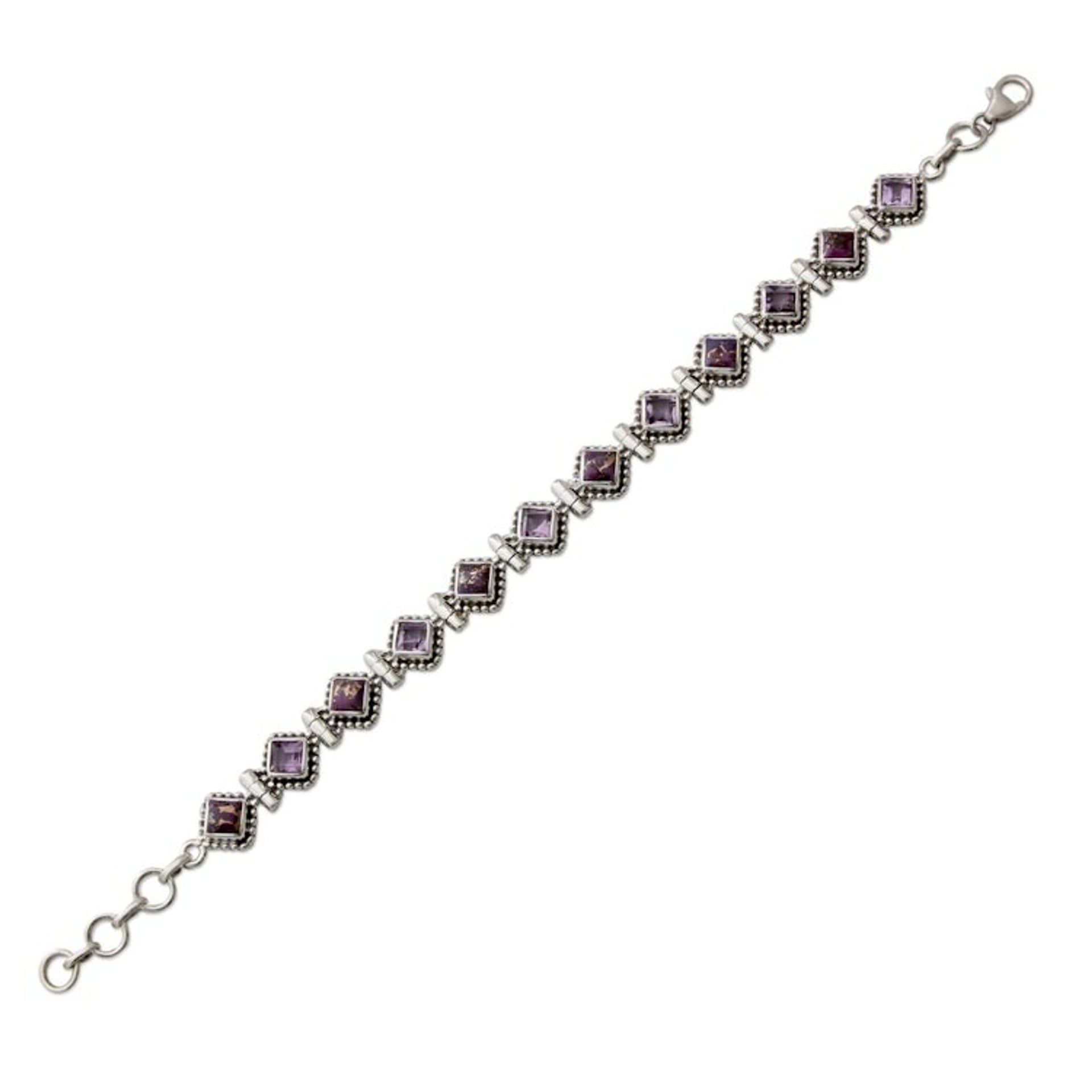 India Sterling Silver Tennis Bracelet Amethyst and Turquoise 'Bollywood Lilac'