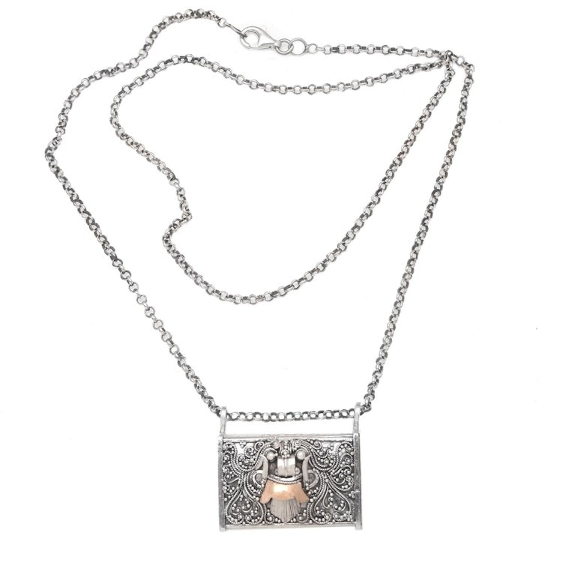 Gold-Accented Sterling Silver Pendant Necklace 'Eastern Myth'