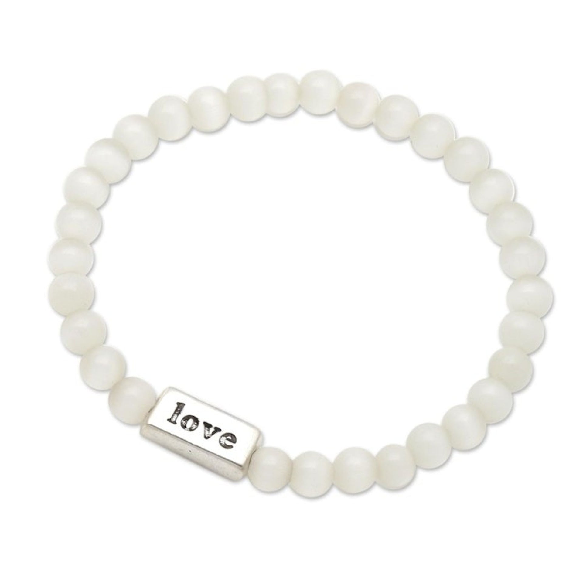 Quartz and Sterling Silver Stretch Bracelet 'Cherished One in White'