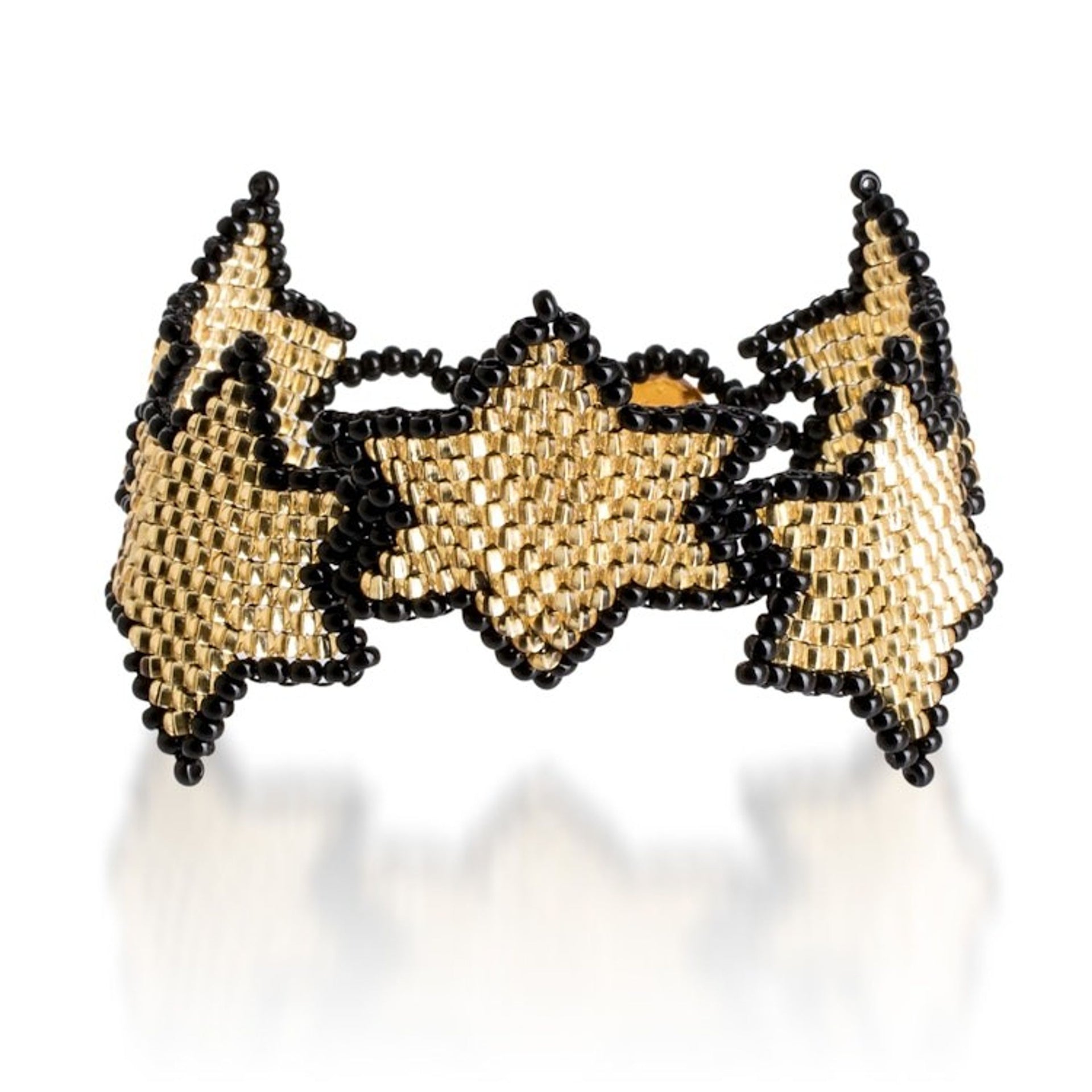 Black Golden-Toned Beaded Wristband Bracelet with Star Theme 'Amber Starlight'