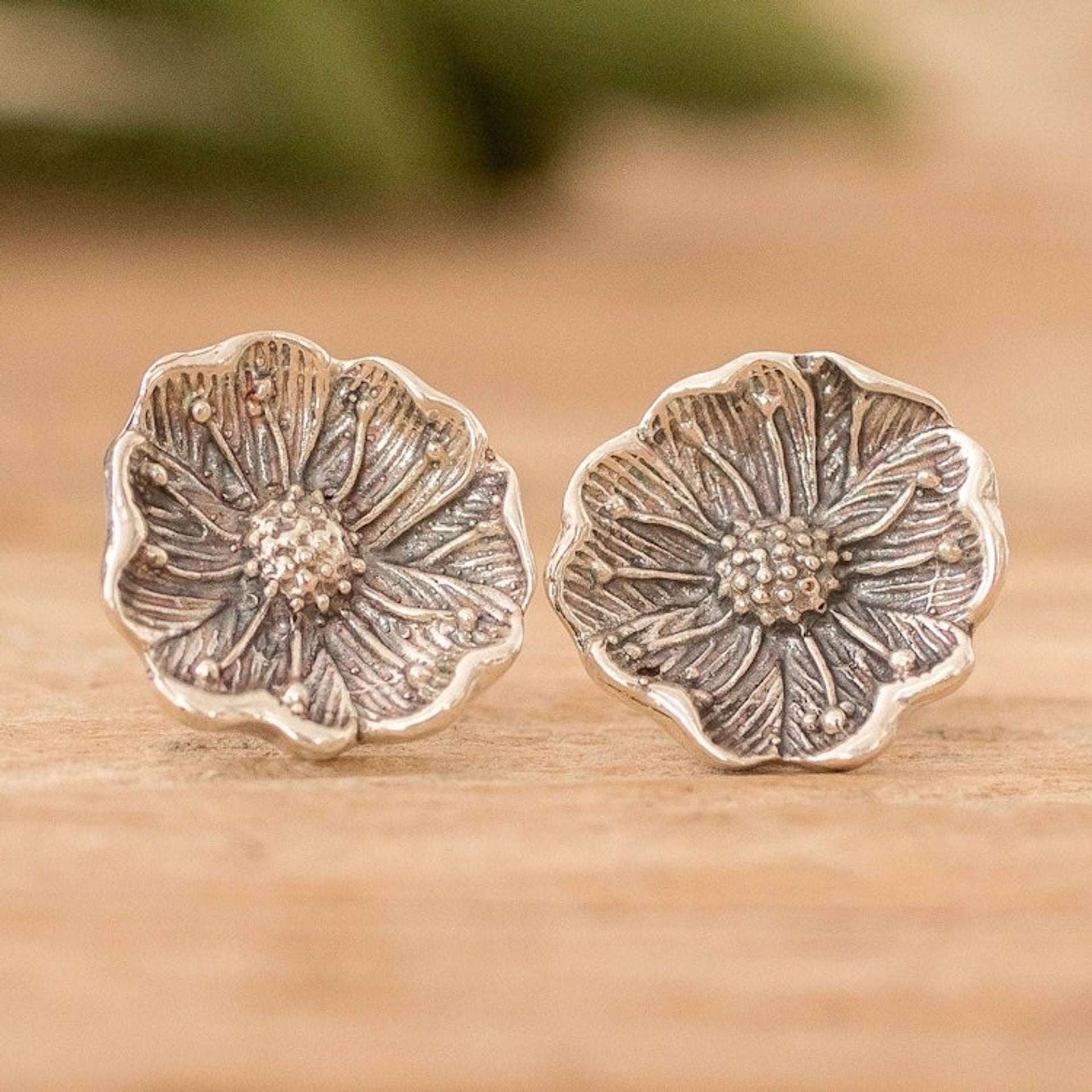 Wildflower Sterling Silver Button Earrings 'Wayside Blossom'