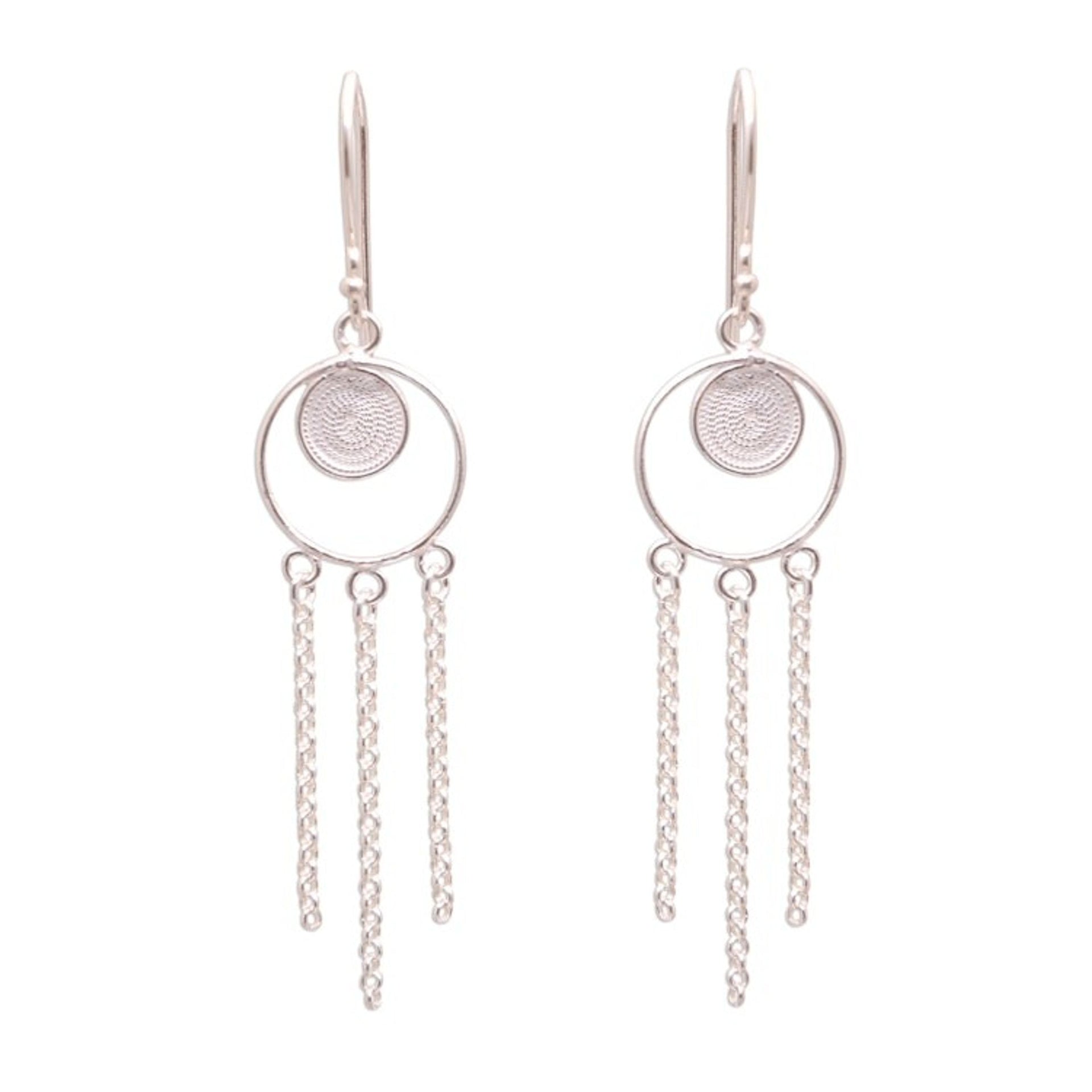 Circular Sterling Silver Filigree Chandelier Earrings 'Delightful Circles'
