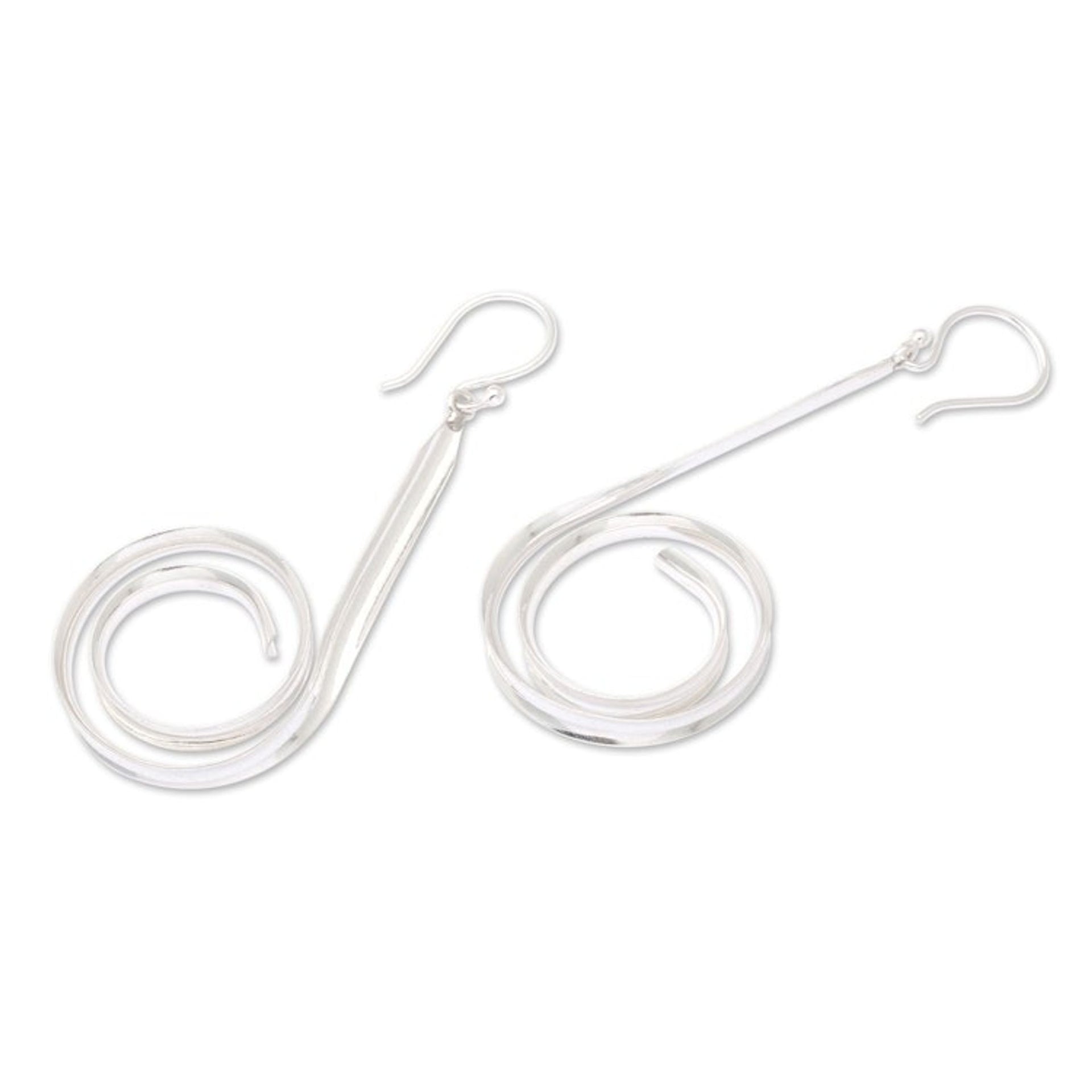 Polished Spiral Sterling Silver Dangle Earrings from Bali 'Divergent Twists'