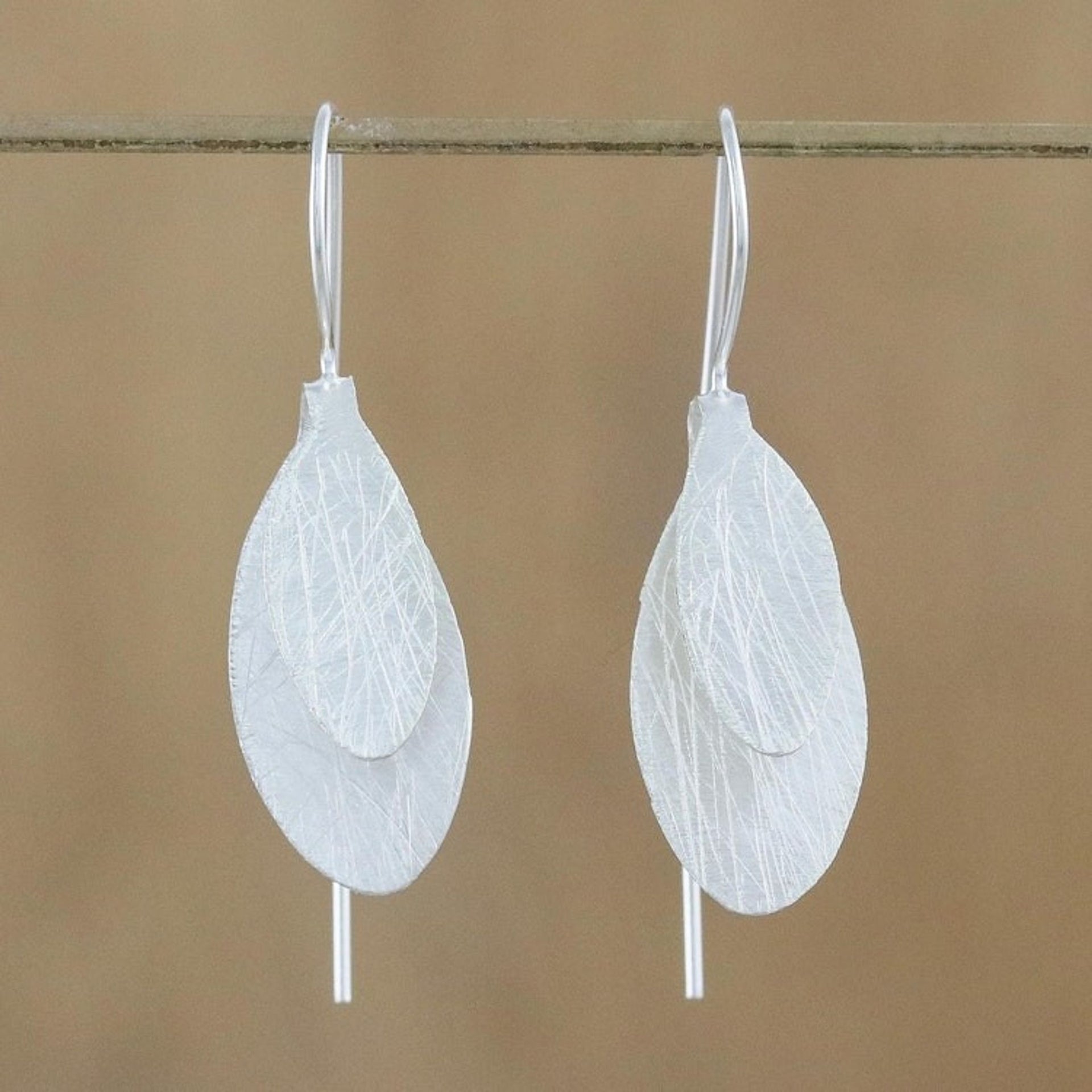 Handcrafted Modern Thai Sterling Silver Leaf Earrings 'Fluttering Foliage'