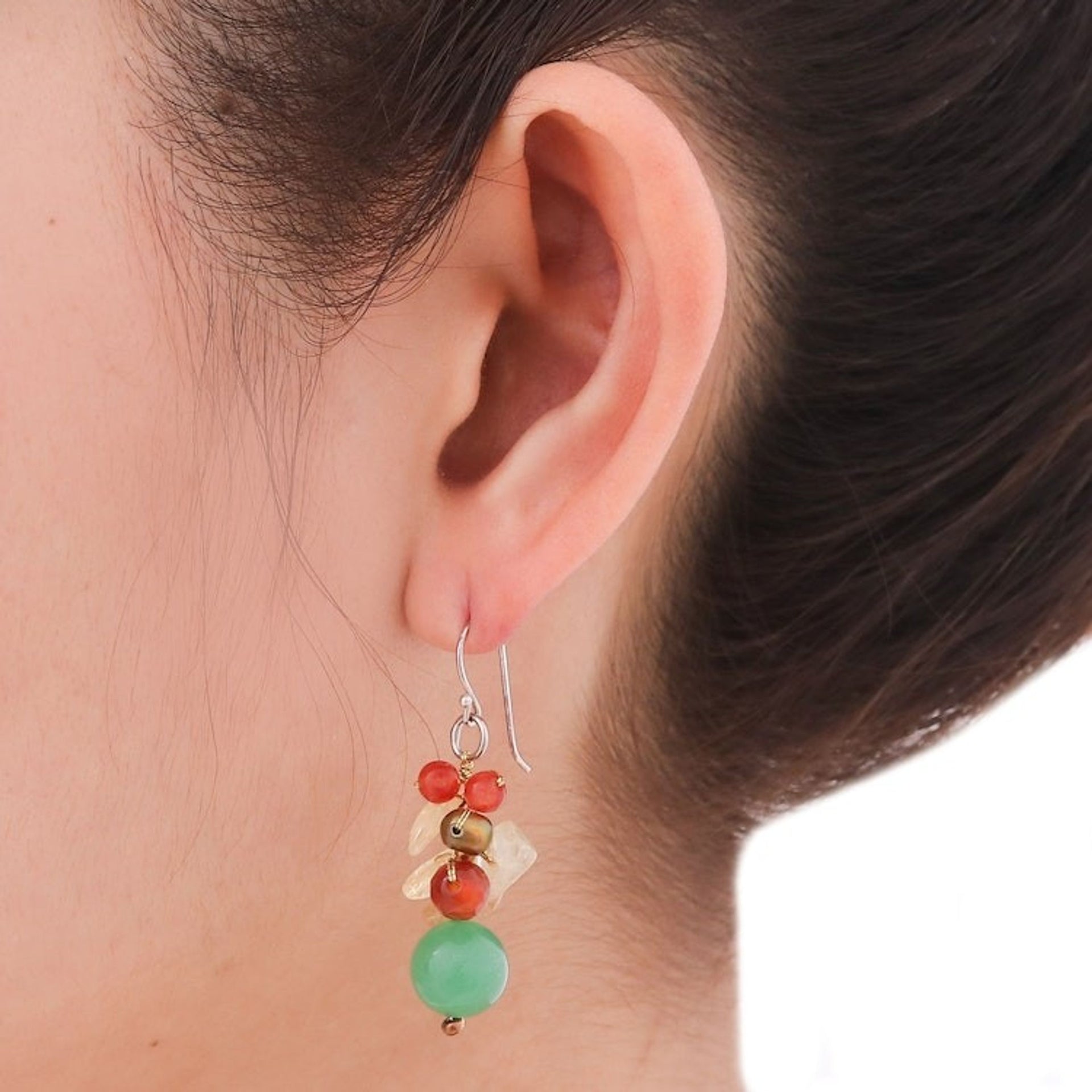 Handcrafted Pearl Carnelian Citrine Cluster Earrings 'Turning Leaves'