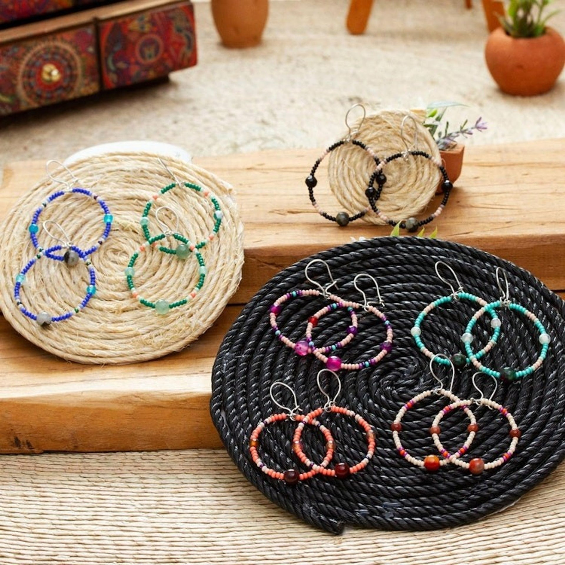 Multi-Colored Beaded Hoop Earrings Set of 7 'Seven Days'