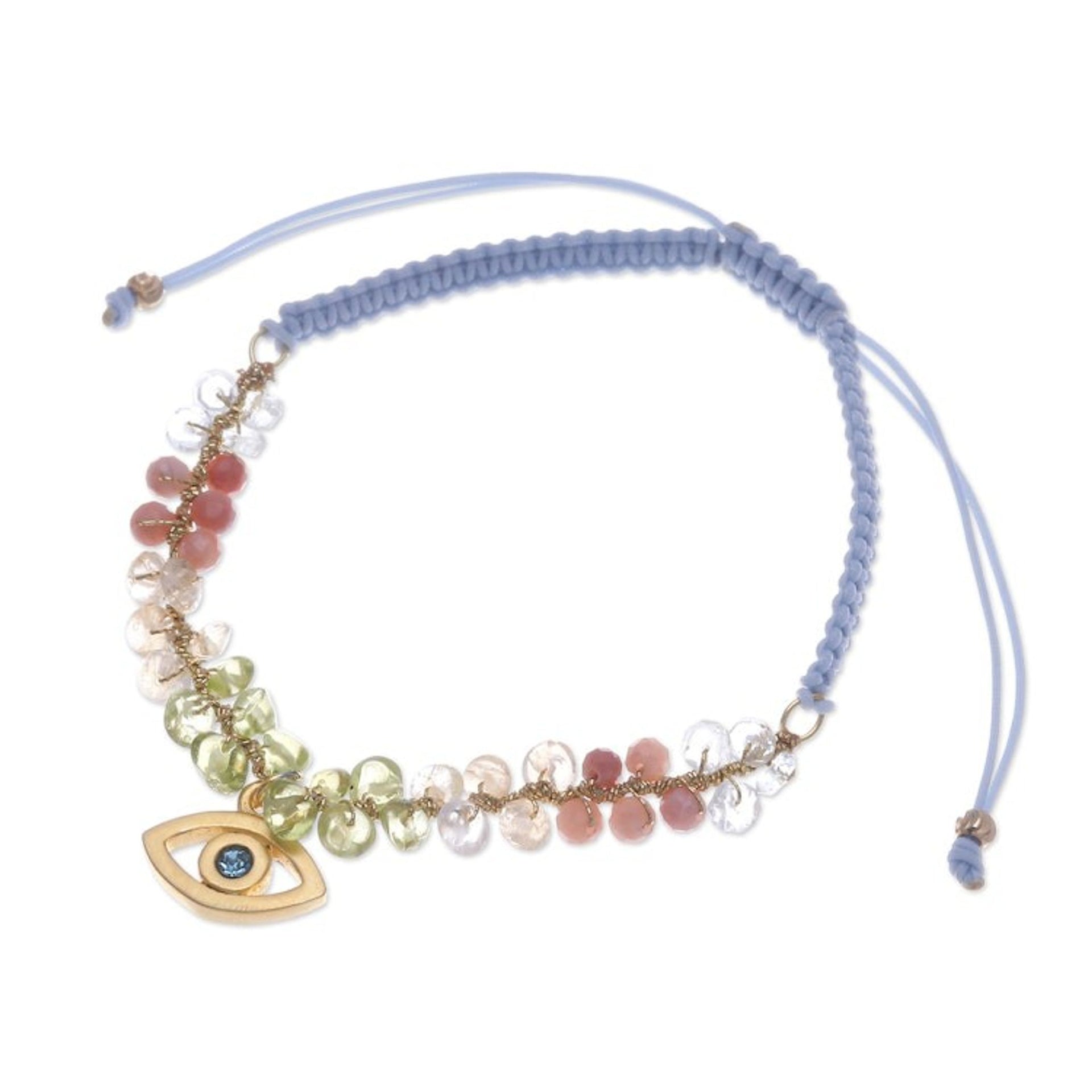 24k Gold-Accented Multi-Gemstone Evil Eye Pendant Bracelet 'Warding Eye'