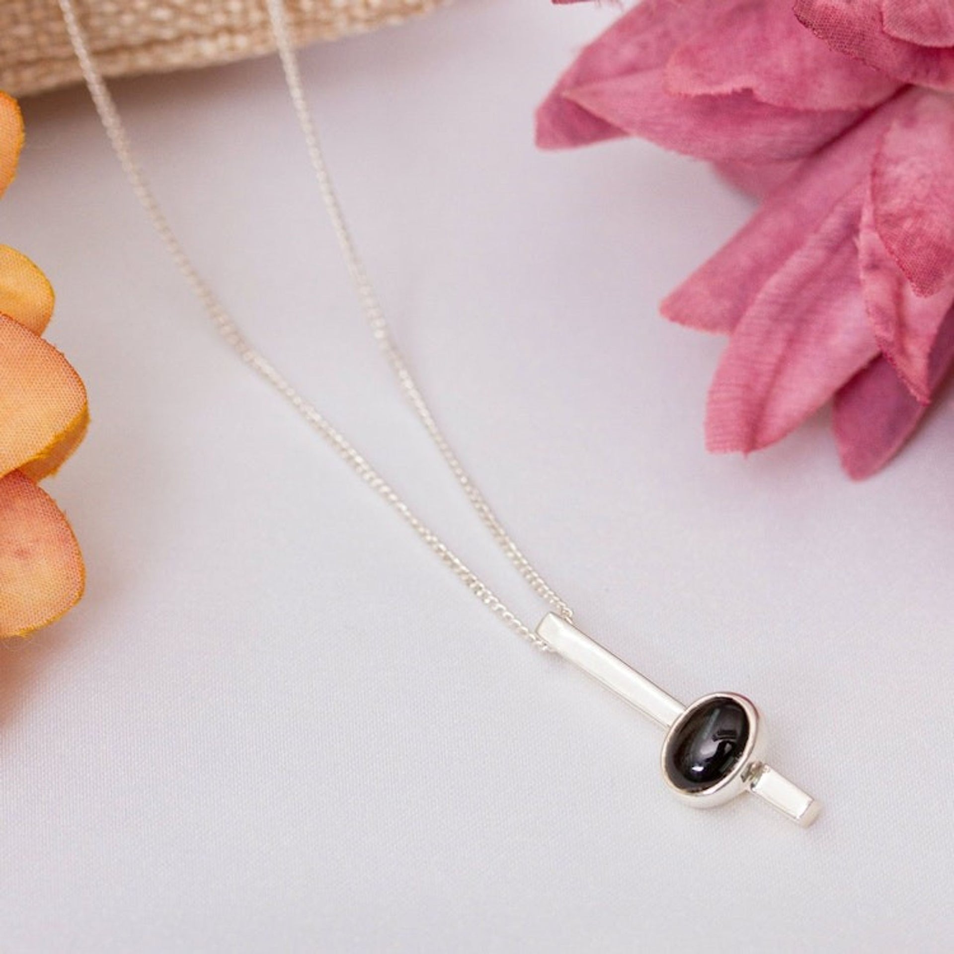 Modern Natural Obsidian and Sterling Silver Pendant Necklace 'Enigmatic Tomorrow'