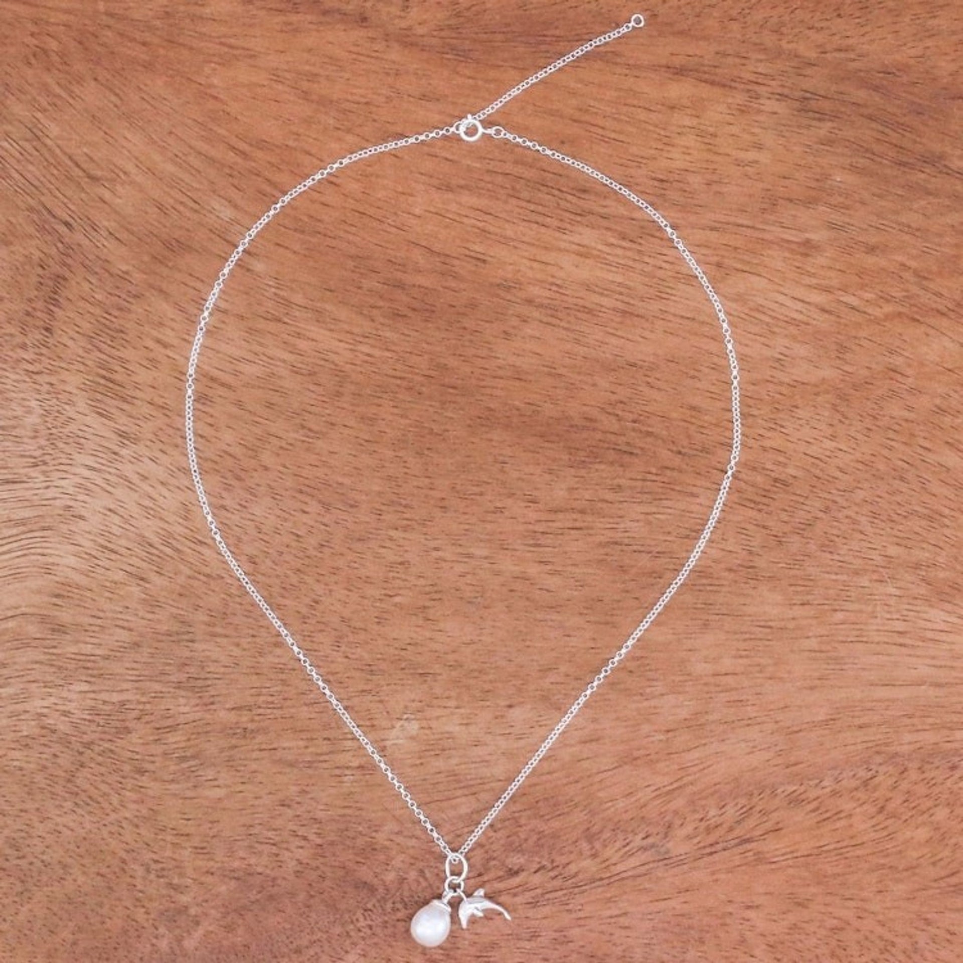 Cultured Pearl Dolphin Pendant Necklace from Thailand 'Dolphin Glow'