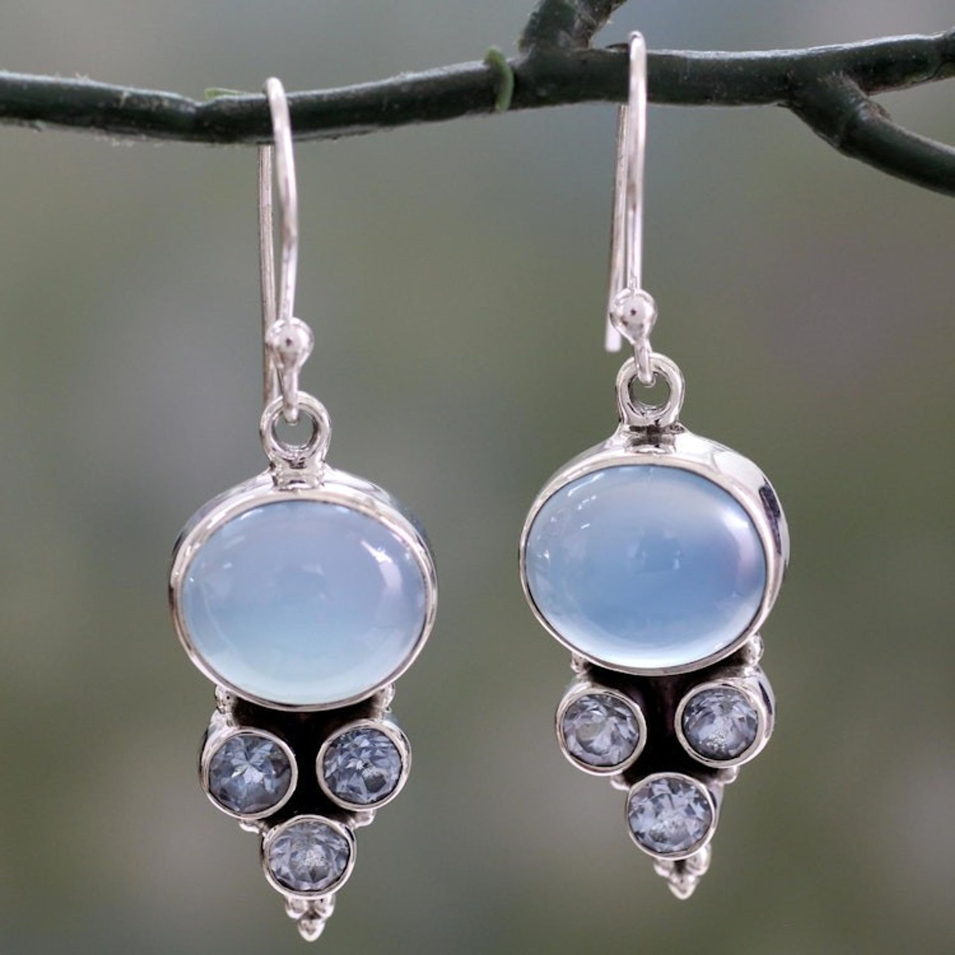 Light Blue Gemstone Earrings in Sterling Silver Settings 'Bubbling Stream'
