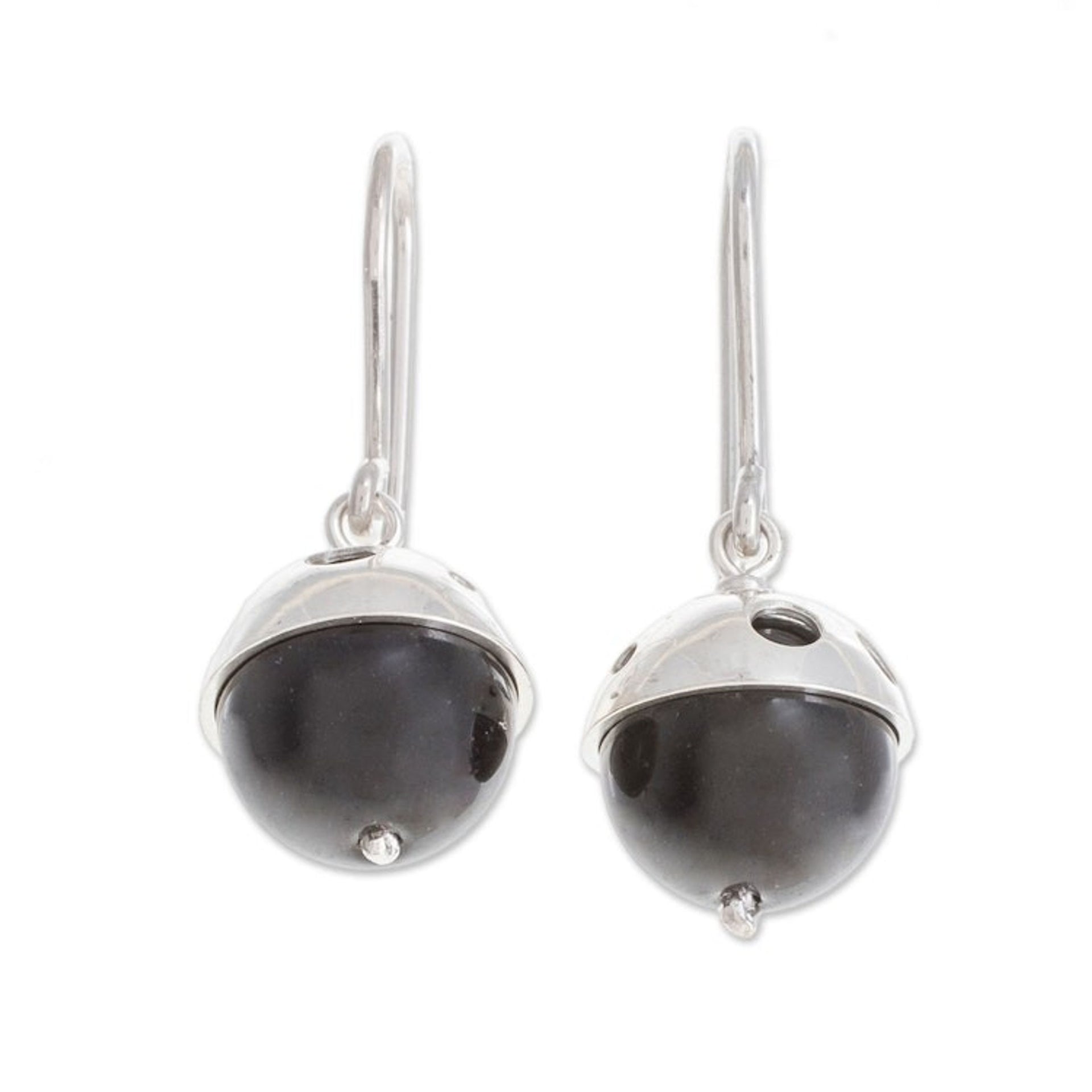 Modern Circular Onyx Dangle Earrings from Nicaragua 'Modern Holes'