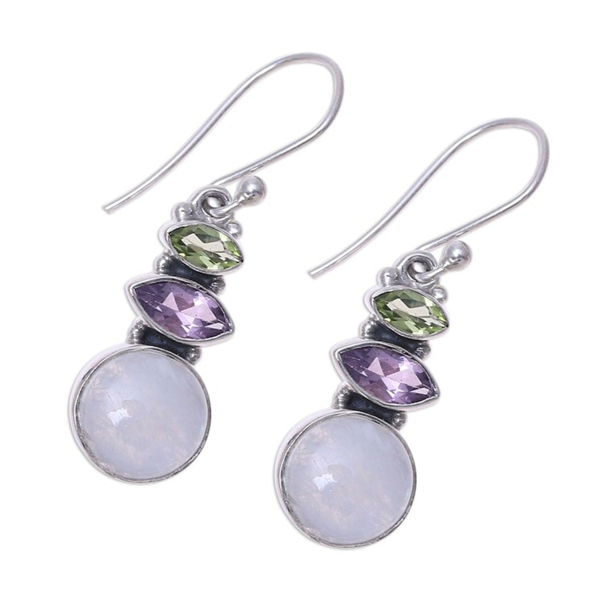 Multi-Gemstone Dangle Earrings from India 'Peaceful Dazzle'