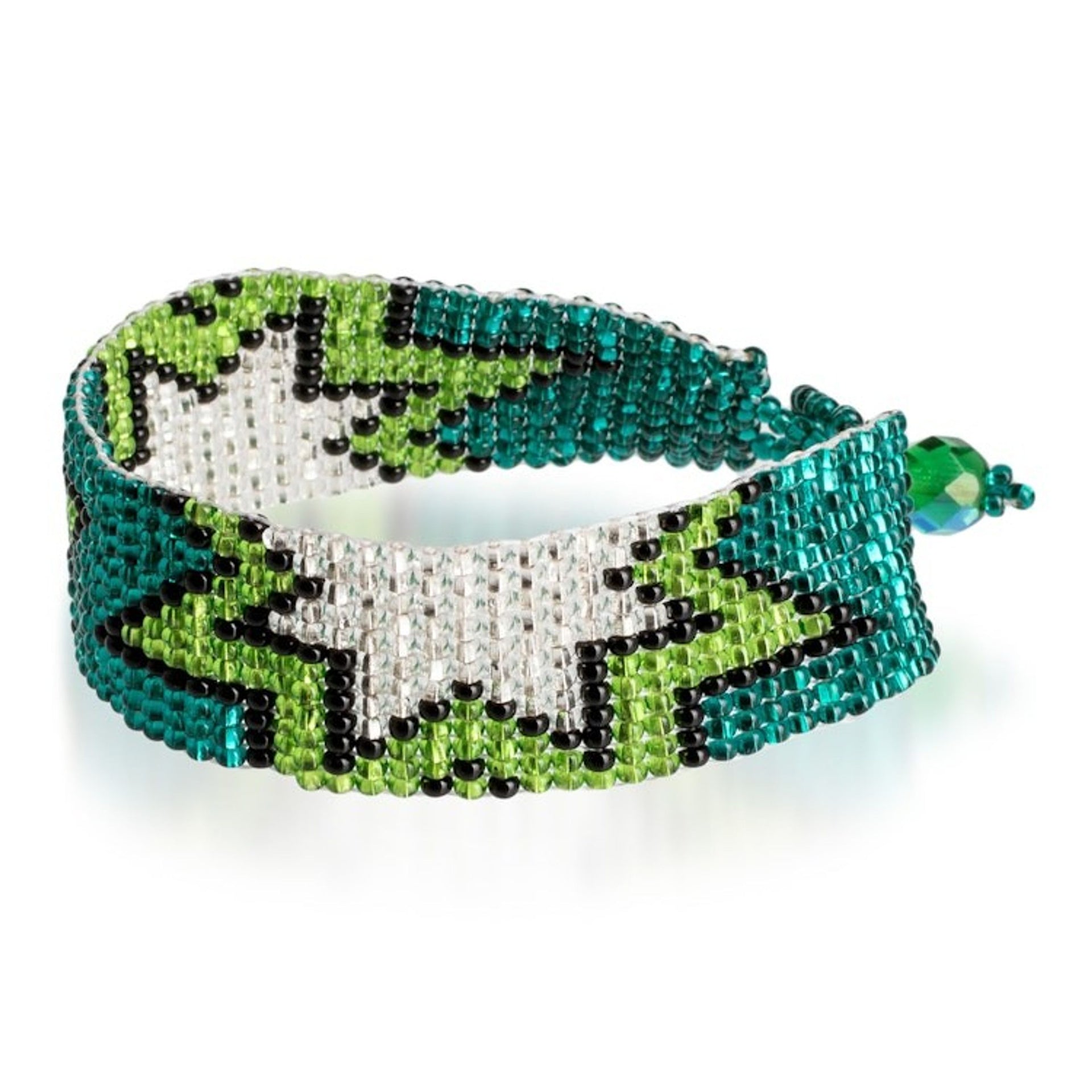 Starry Turquoise and Green Glass Beaded Wristband Bracelet 'Island Blast'