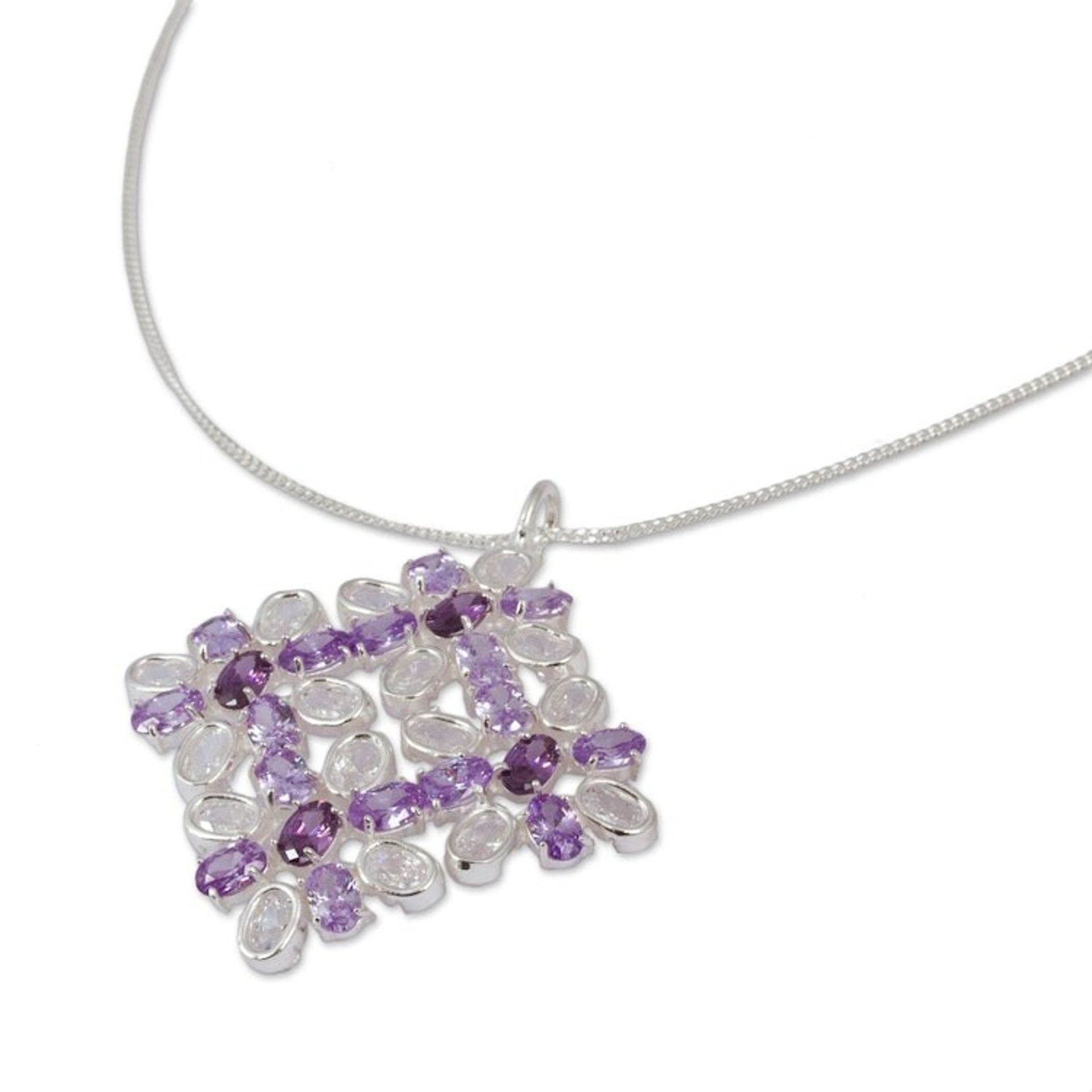 Sterling Silver and CZ Necklace from Mexico 'Brilliant Square'