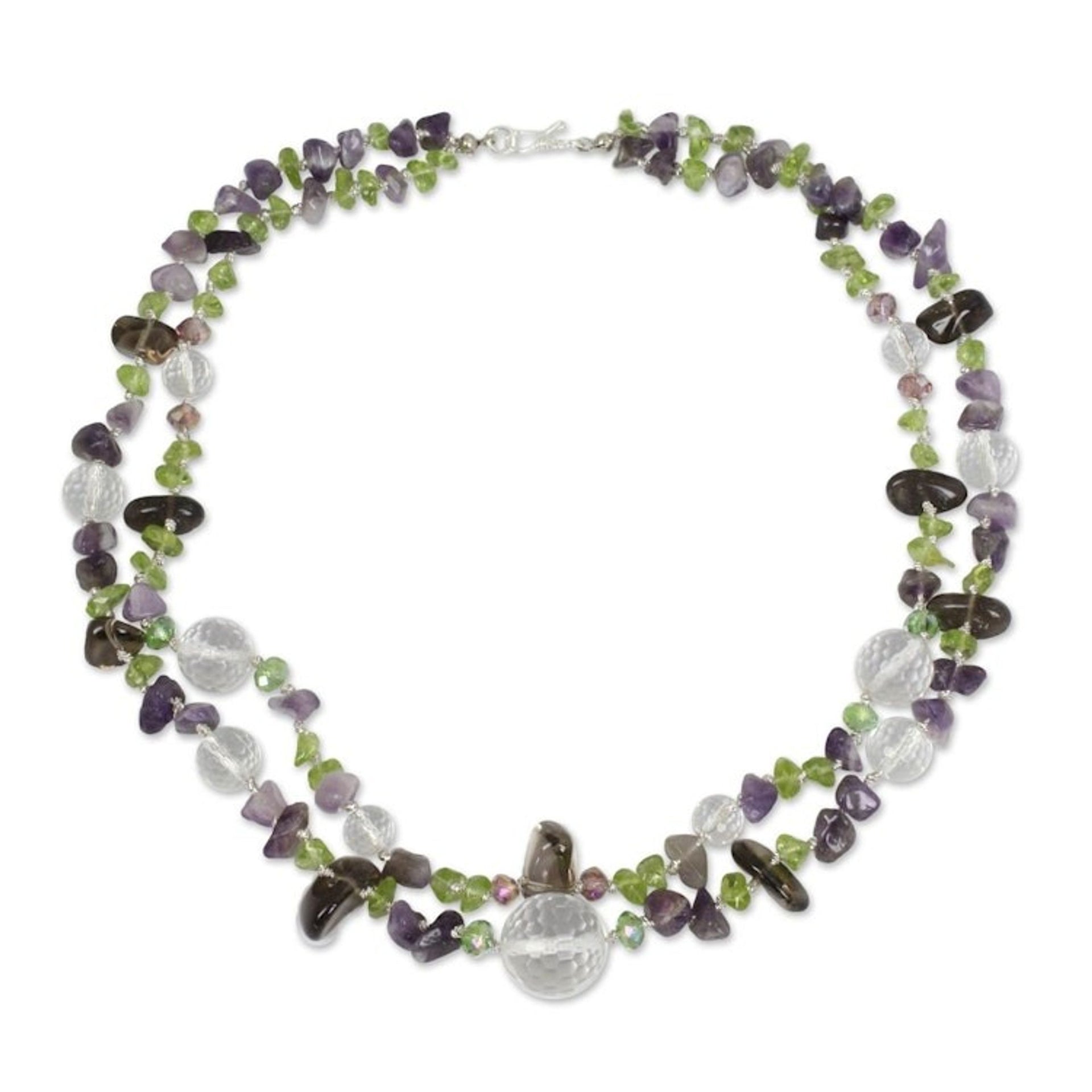 Artisan Crafted Peridot Quartz and Amethyst Necklace 'Lilac Garden'