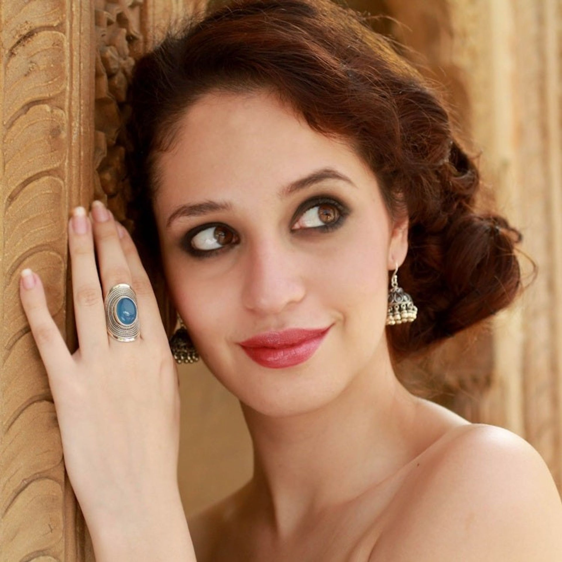 Sterling Silver Jewelry Chalcedony Ring from India 'Jaipur Skies'