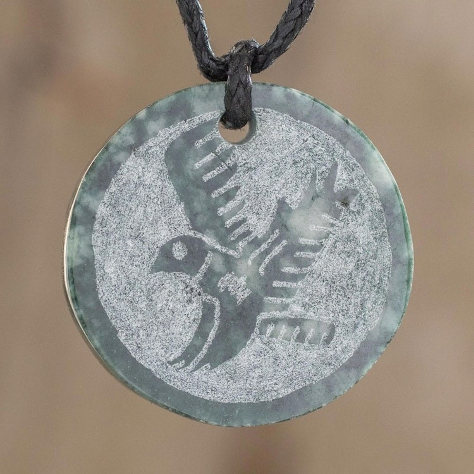 Hand-Carved Jade Eagle Pendant Necklace from Guatemala 'Tz'ikin Eagle'
