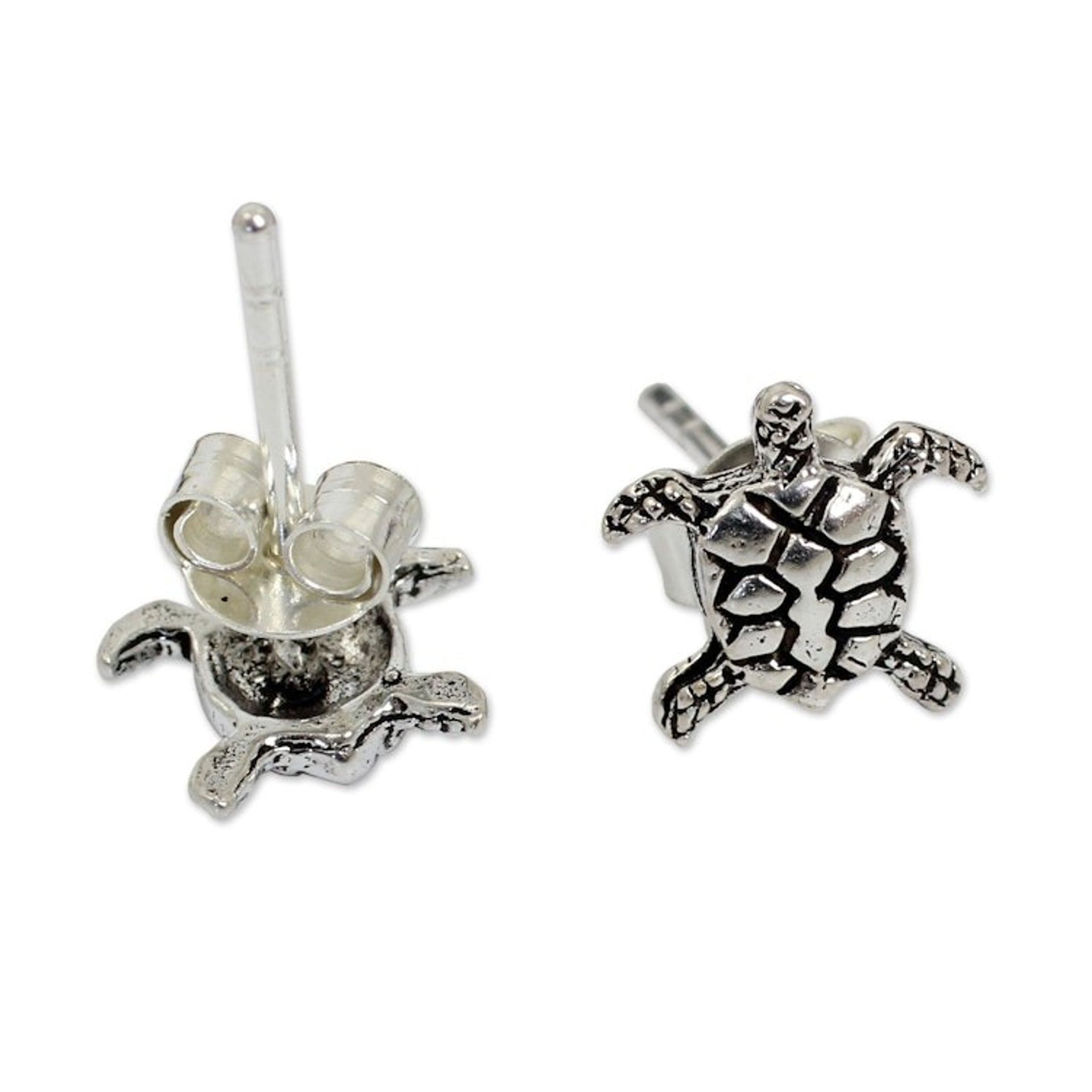 Sterling Silver Button Earrings 'Baby Sea Turtle'