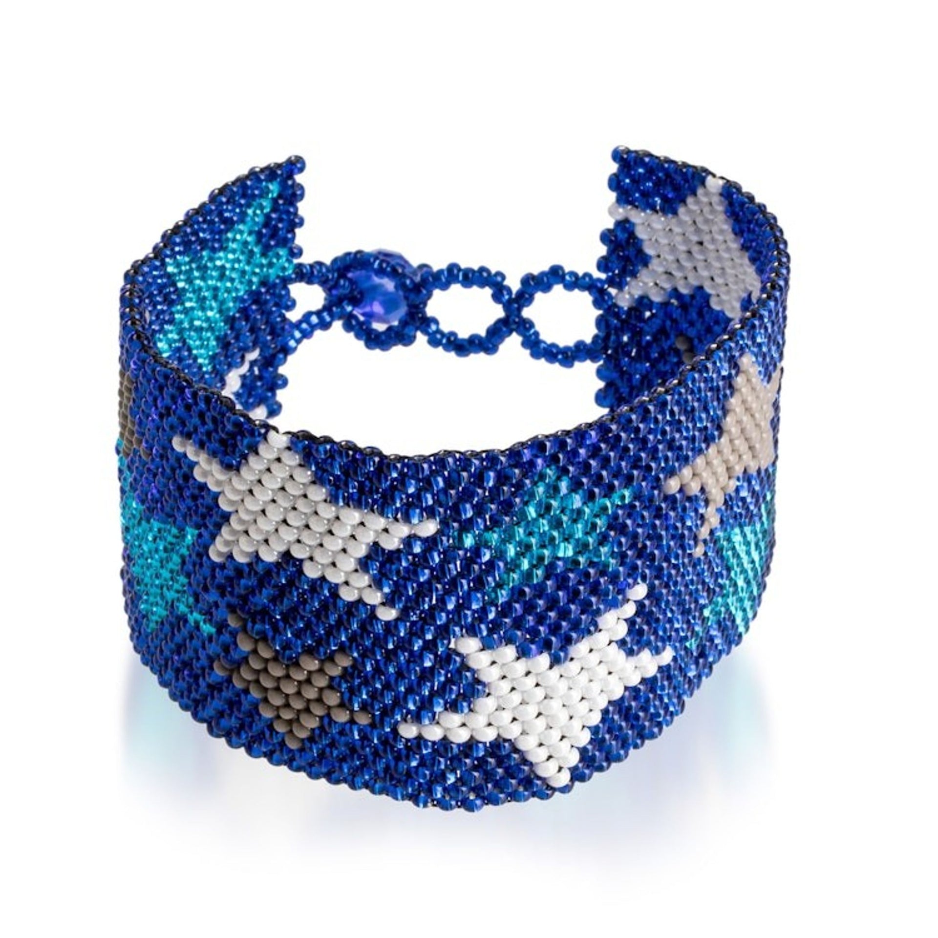 Star-Themed Handmade Beaded Bracelet in Blue White and Grey 'Constellation in Blue'