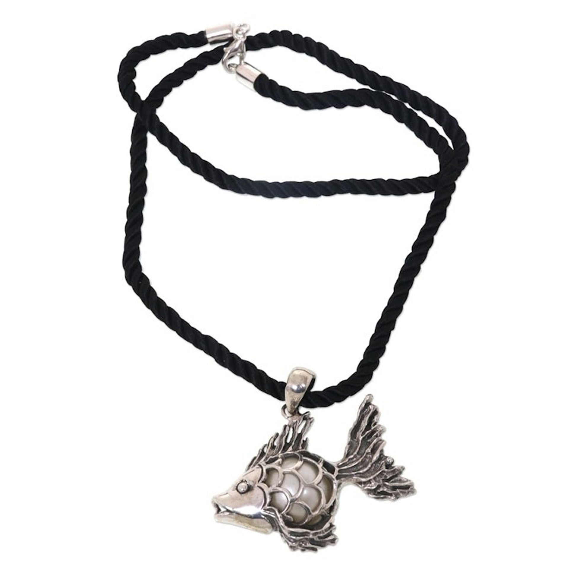Sterling Silver Goldfish Necklace with a Cultured Mabe Pearl 'Iridescent Goldfish'