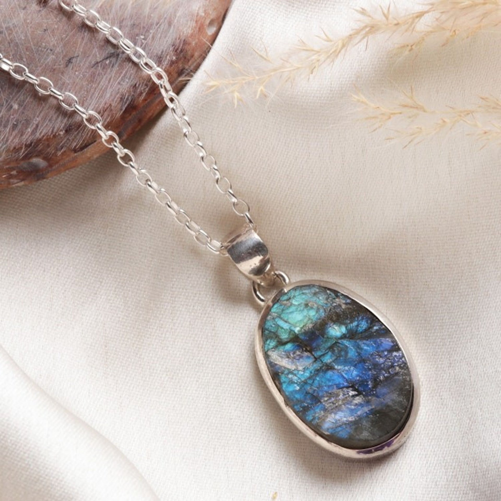 Sterling Silver Necklace with Freeform Labradorite Pendant 'Transformative Spirit'