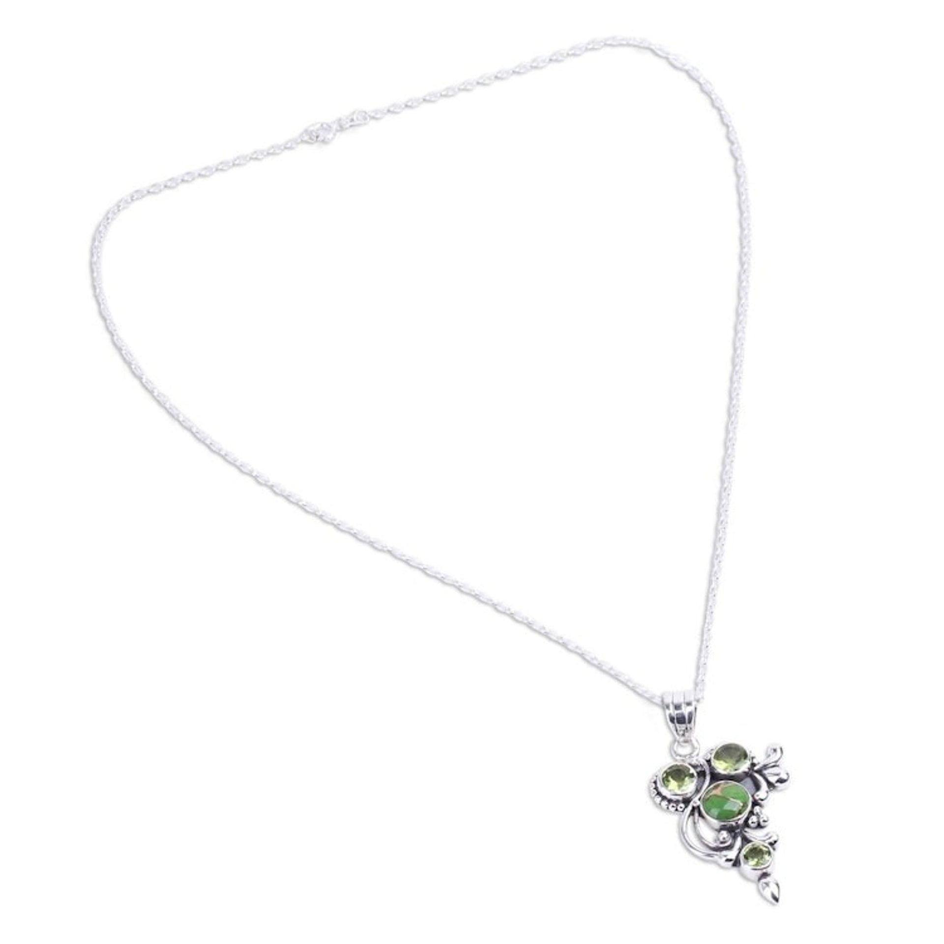 Hand Crafted Peridot and Sterling Silver Pendant Necklace 'Mystic Forest Jaipur'