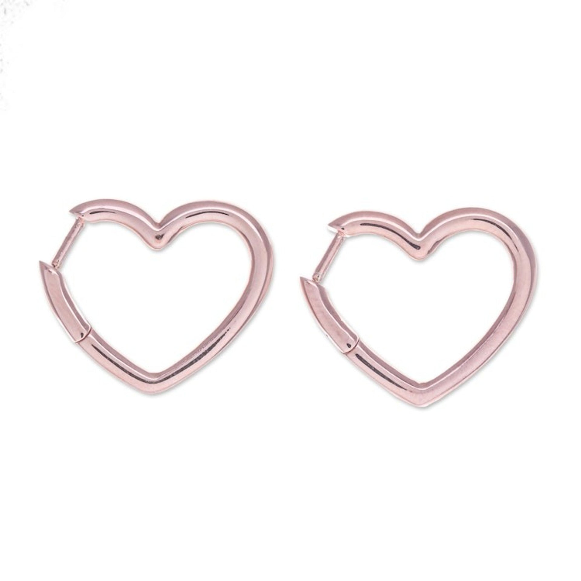 Artisan-Made Heart-Shaped 18k Rose Gold-Plated Hoop Earrings 'Dulcet Beats'